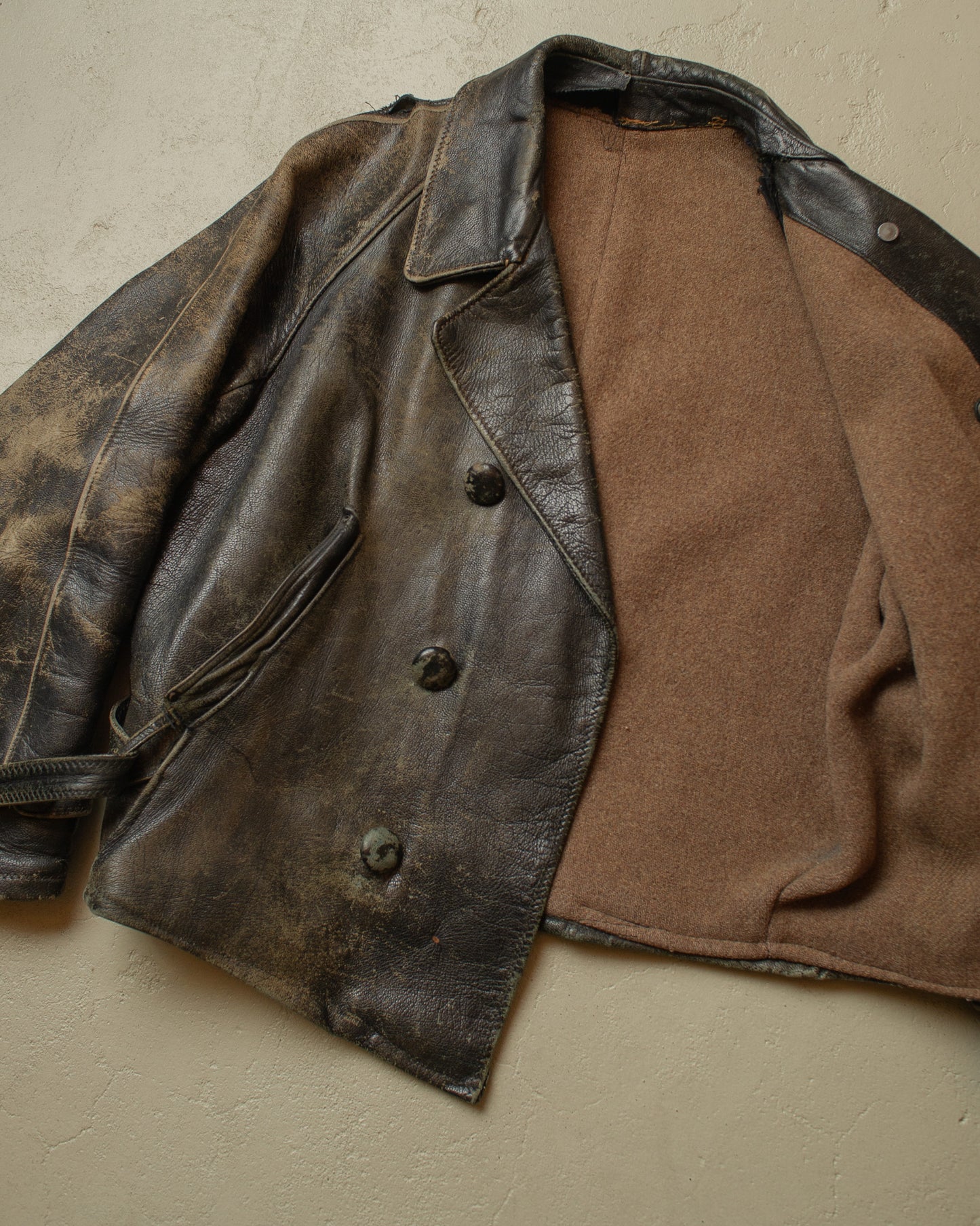 1930s German Faded Leather Biker Jacket black - L