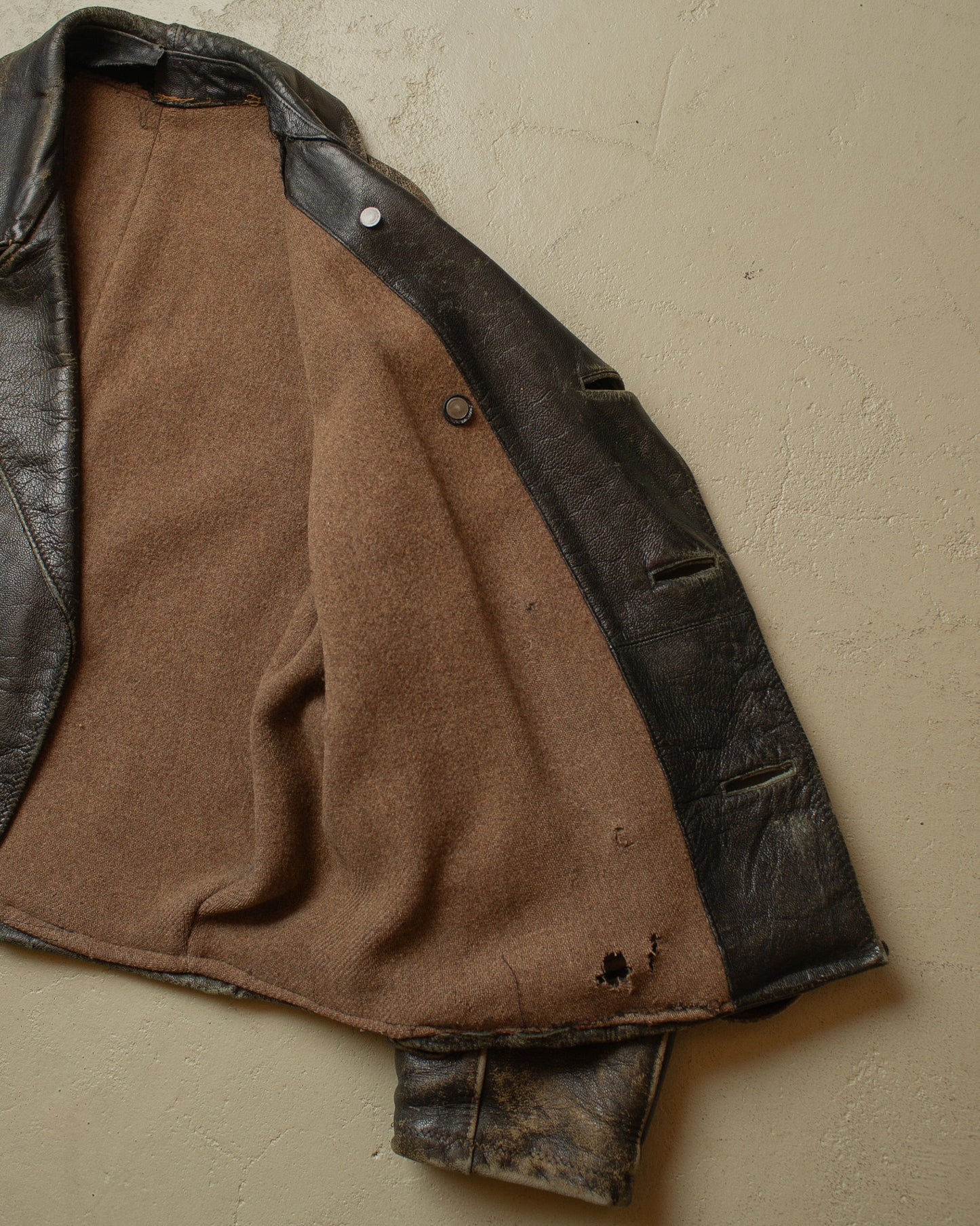 1930s German Faded Leather Biker Jacket black - L