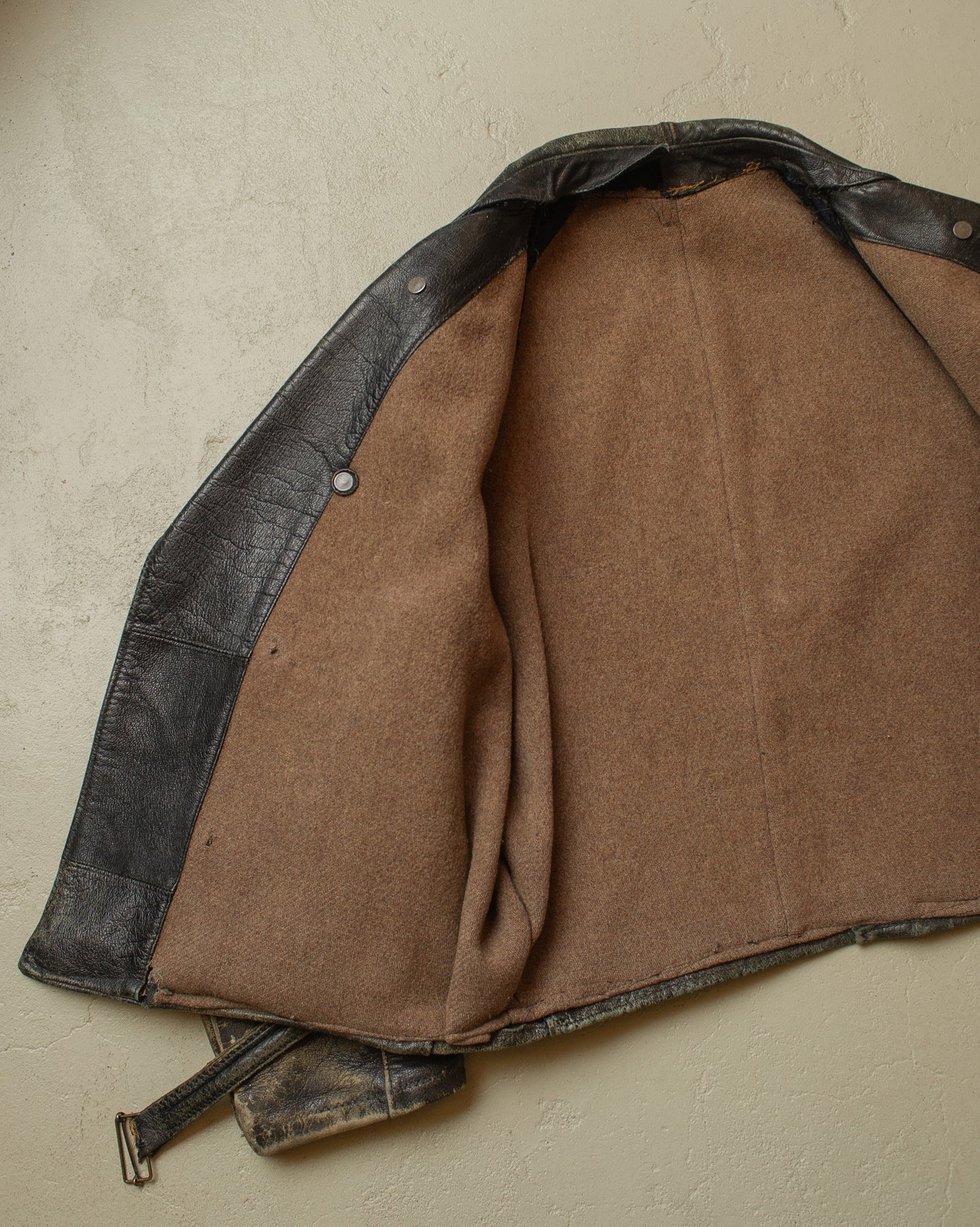 1930s German Faded Leather Biker Jacket black - L