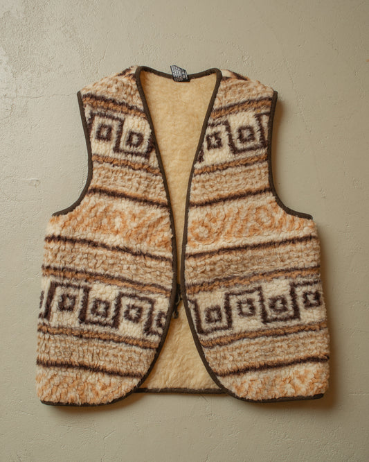 1980s Sherpa lined Wool Vest beige/brown - M/L