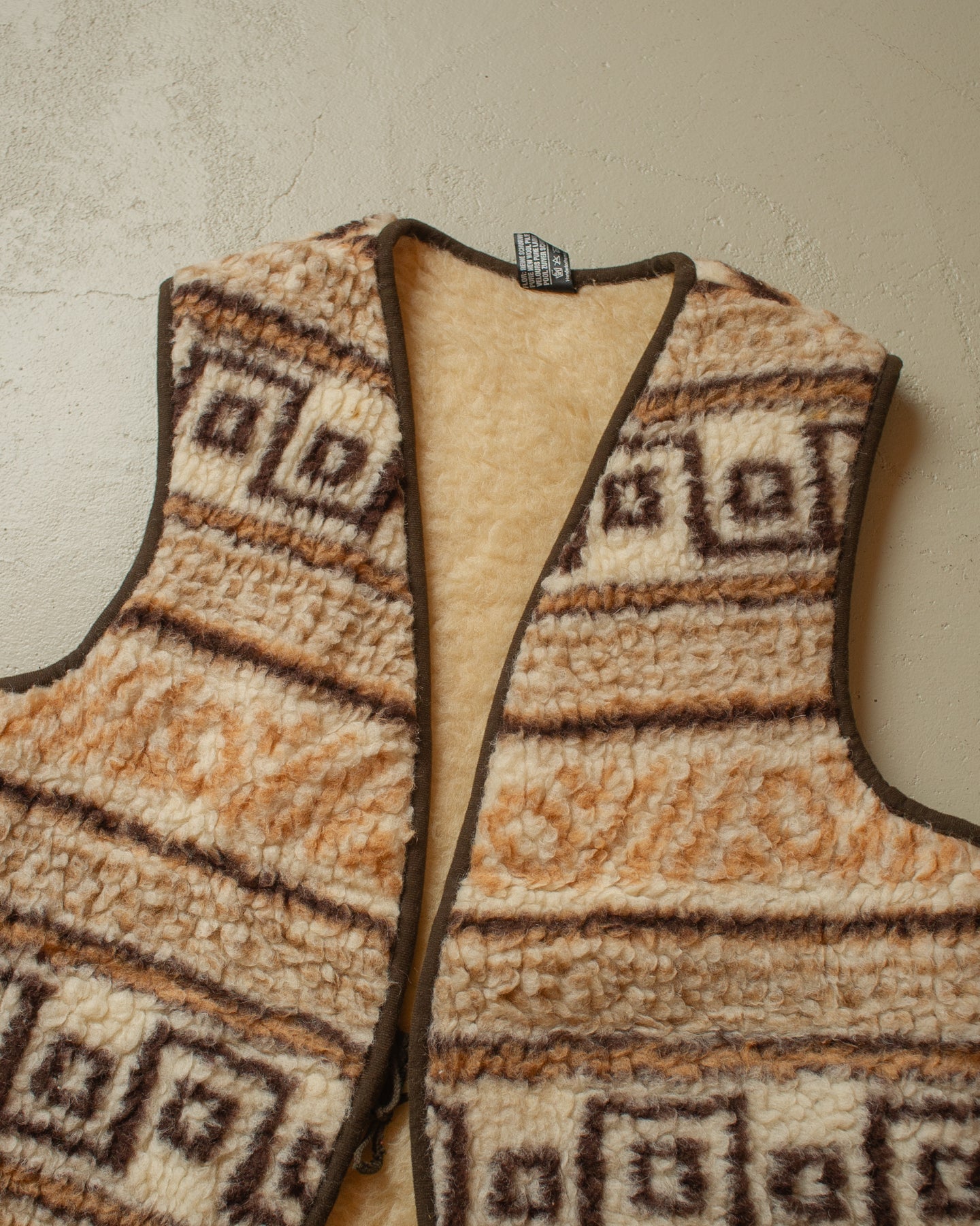 1980s Sherpa lined Wool Vest beige/brown - M/L