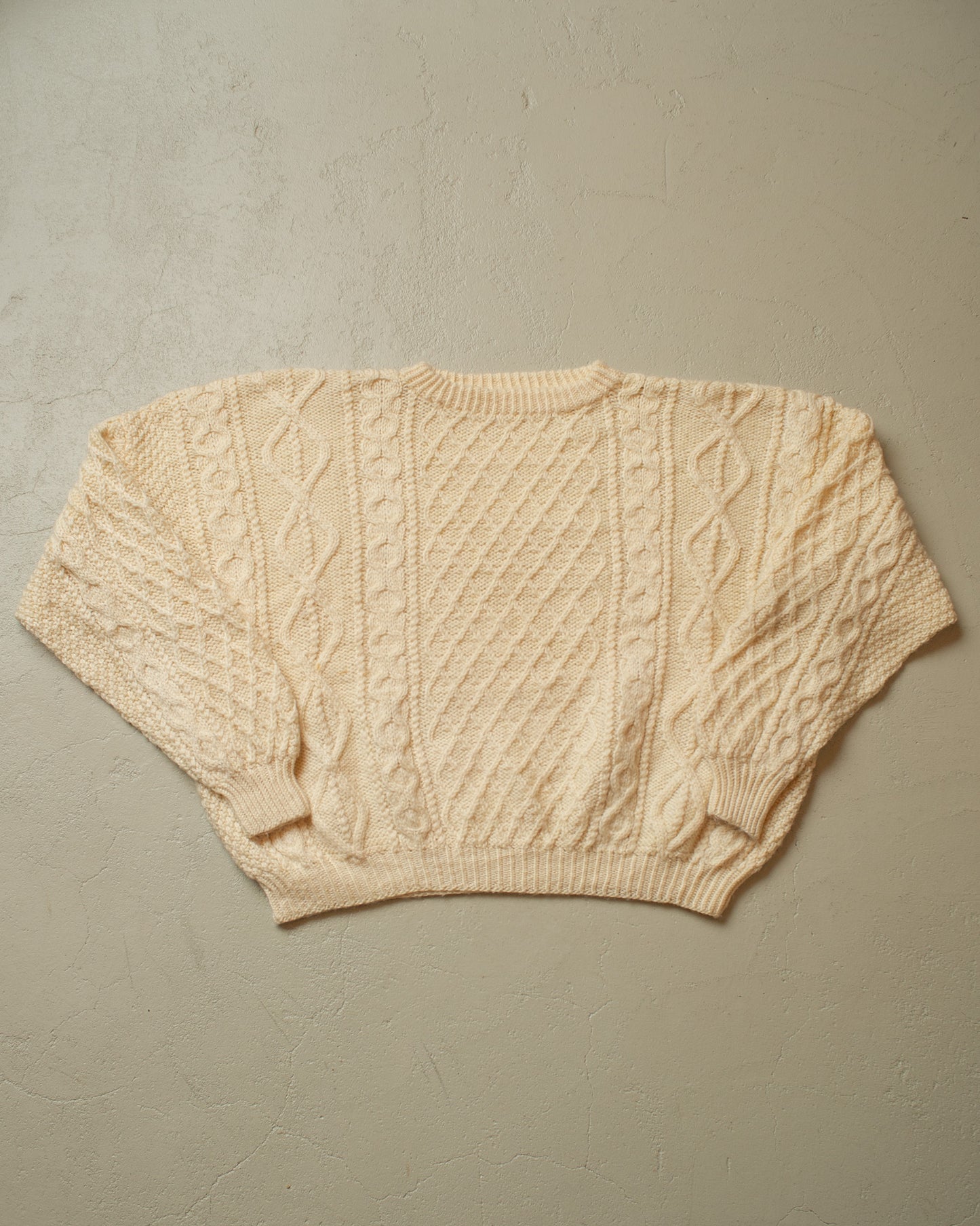 1980s Boxy Textured Handmade Knit Sweater beige - XL/XXL