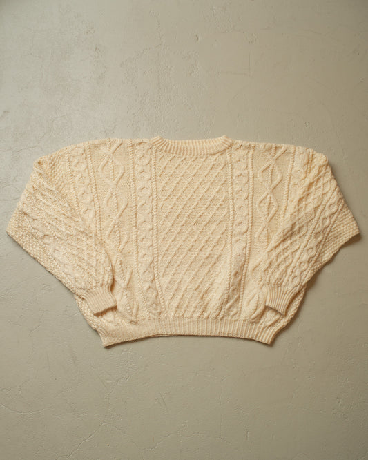 1980s Boxy Textured Handmade Knit Sweater beige - XL/XXL