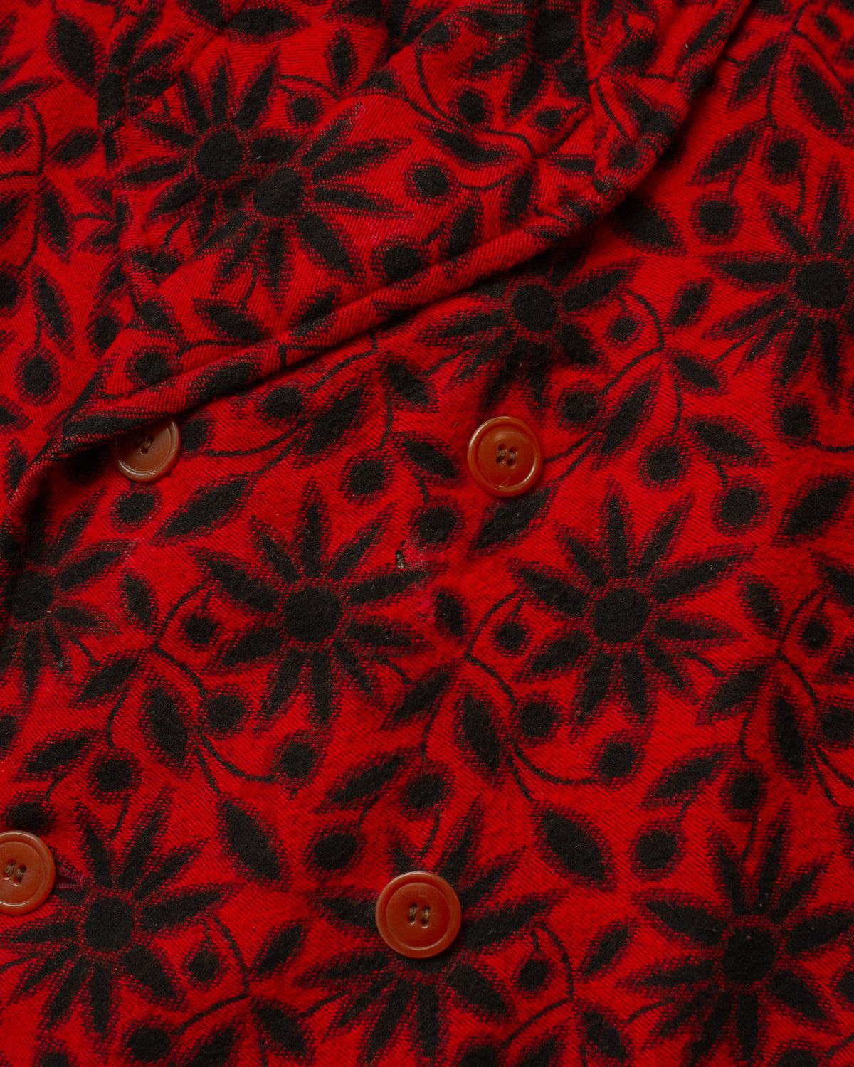 1930s German Sunflower Pattern Wool Smoking Coat red - M/L