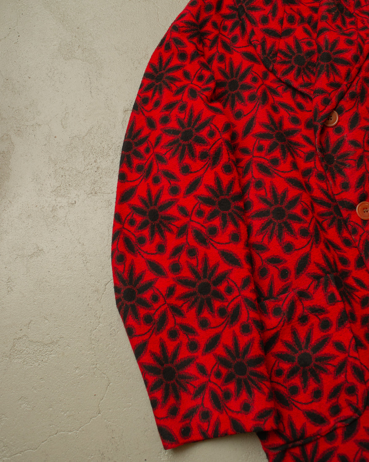 1930s German Sunflower Pattern Wool Smoking Coat red - M/L