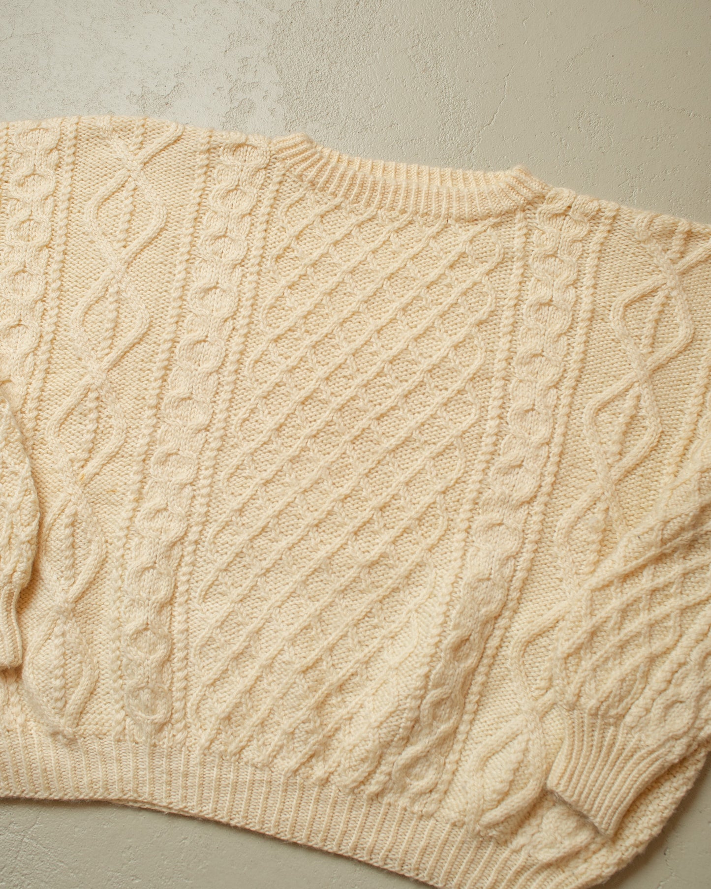 1980s Boxy Textured Handmade Knit Sweater beige - XL/XXL