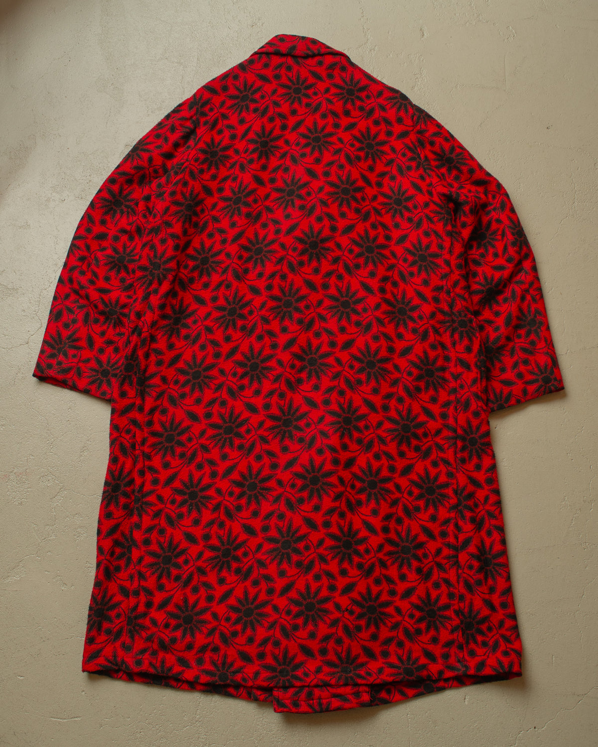 1930s German Sunflower Pattern Wool Smoking Coat red - M/L