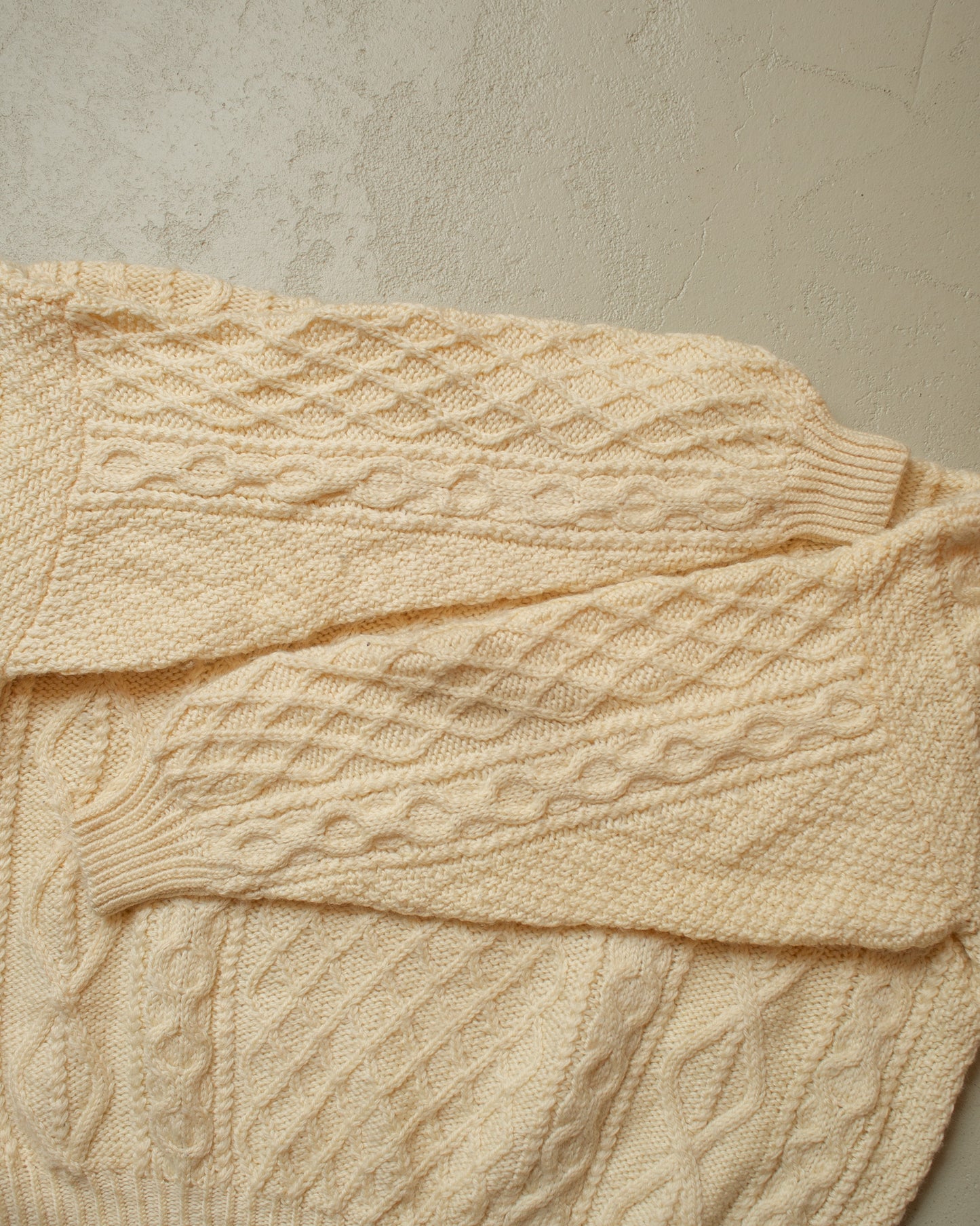 1980s Boxy Textured Handmade Knit Sweater beige - XL/XXL