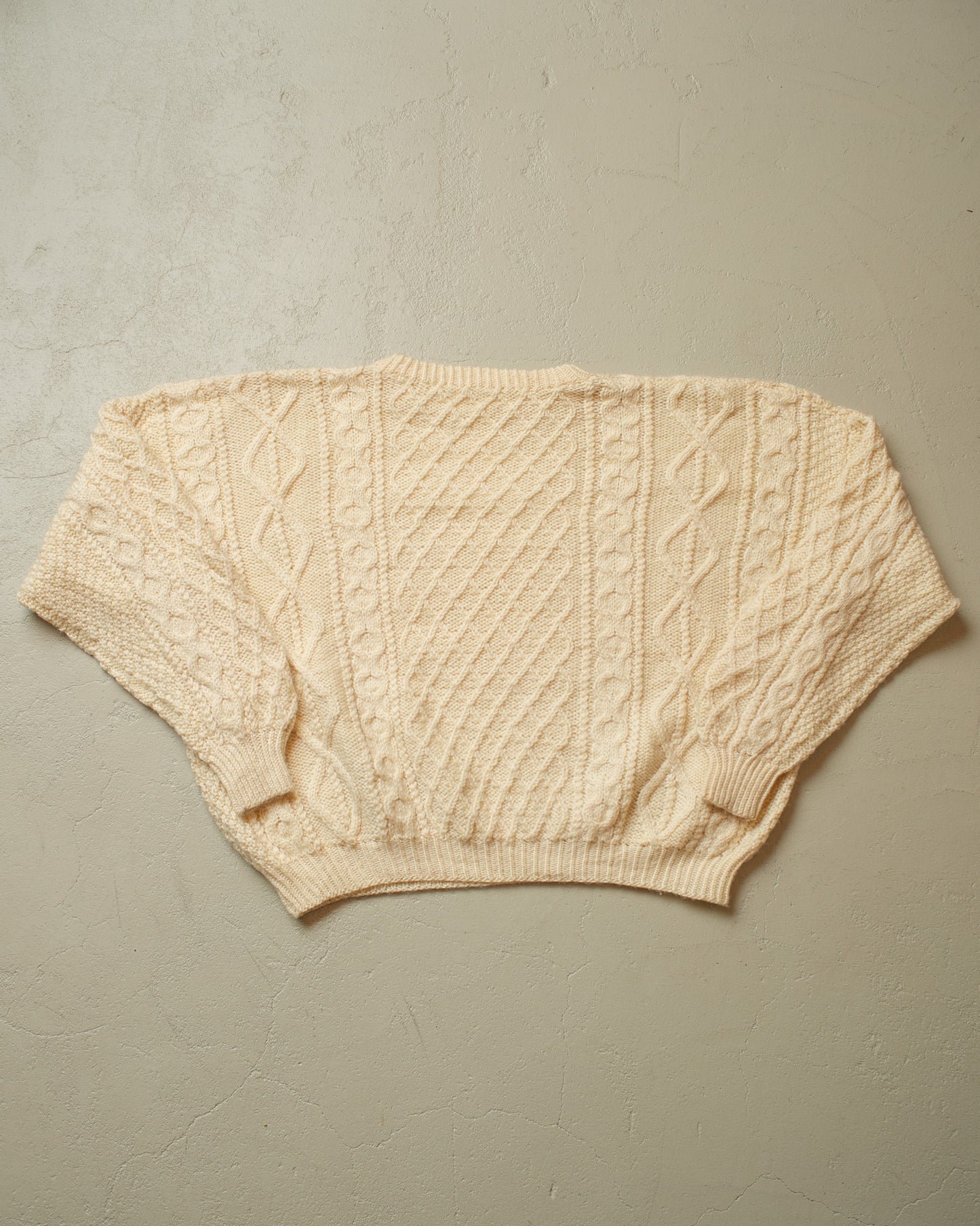 1980s Boxy Textured Handmade Knit Sweater beige - XL/XXL