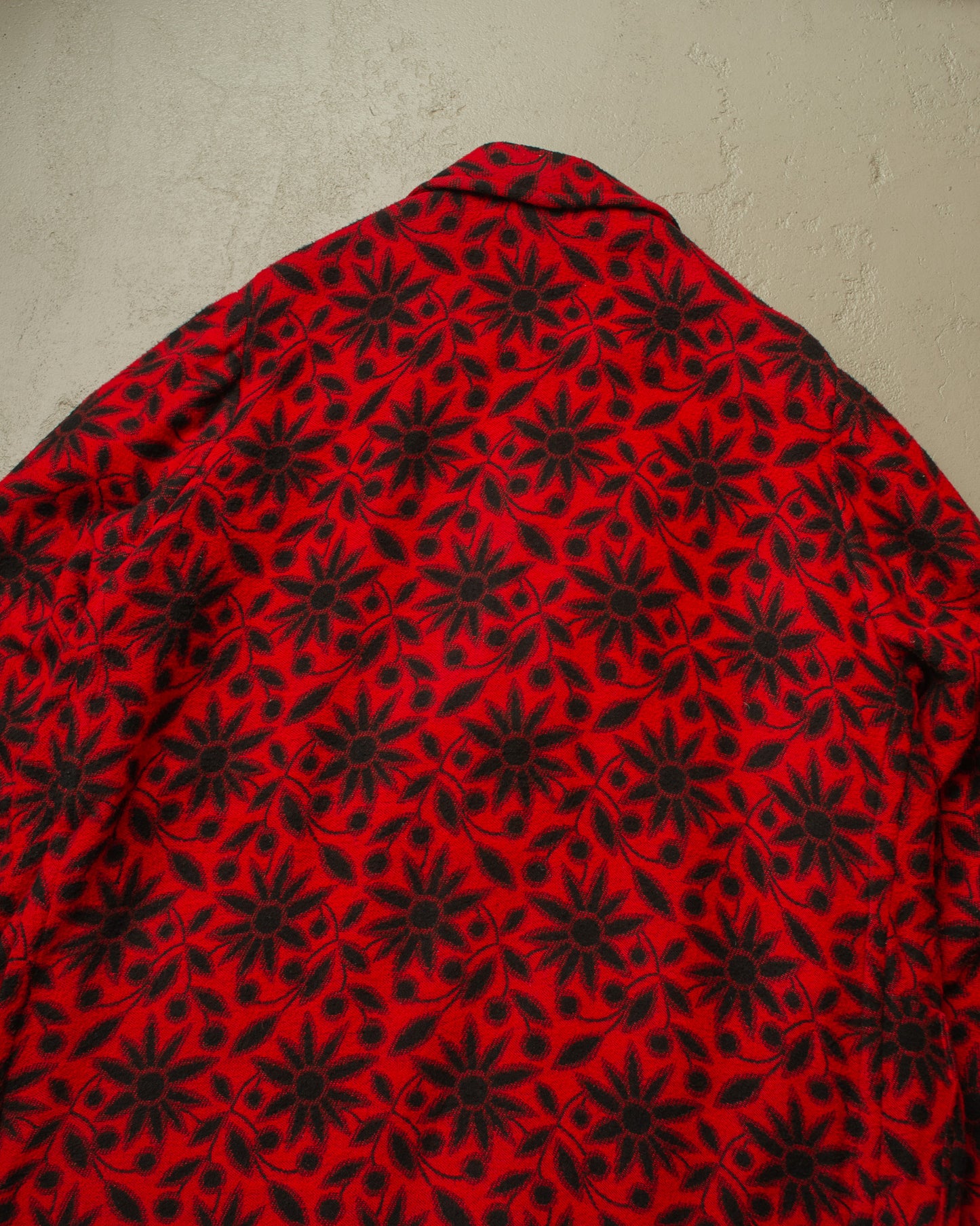 1930s German Sunflower Pattern Wool Smoking Coat red - M/L