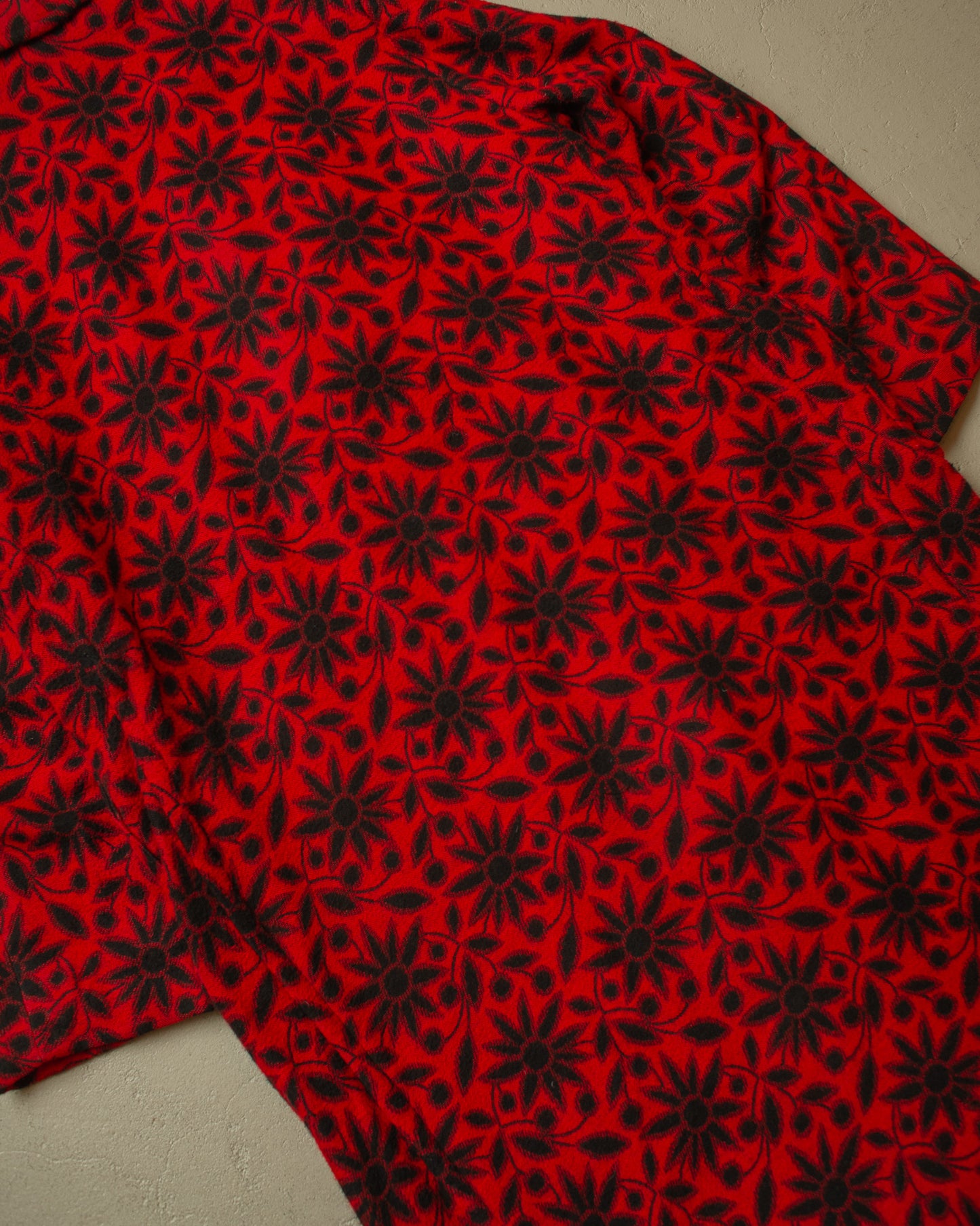 1930s German Sunflower Pattern Wool Smoking Coat red - M/L