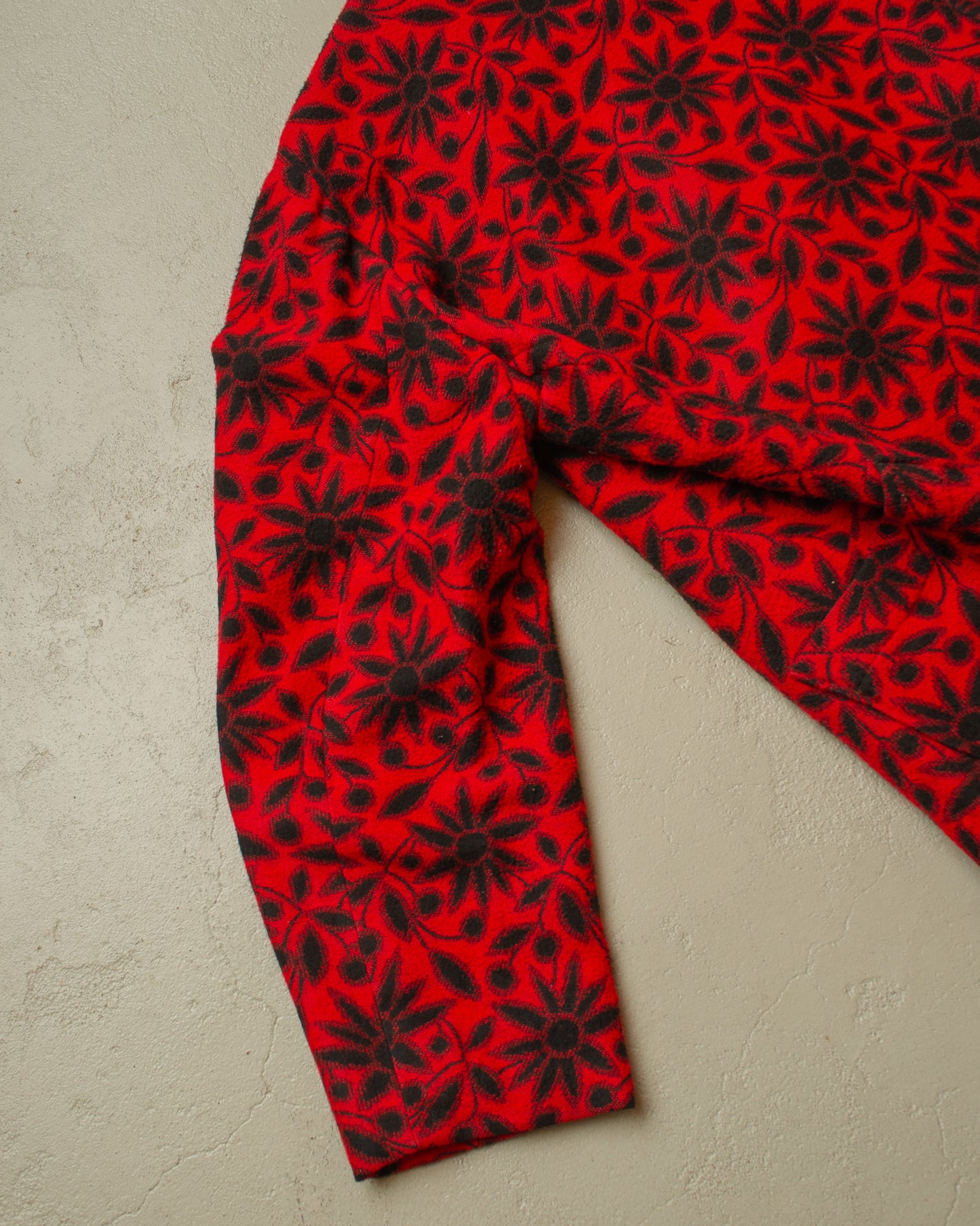 1930s German Sunflower Pattern Wool Smoking Coat red - M/L