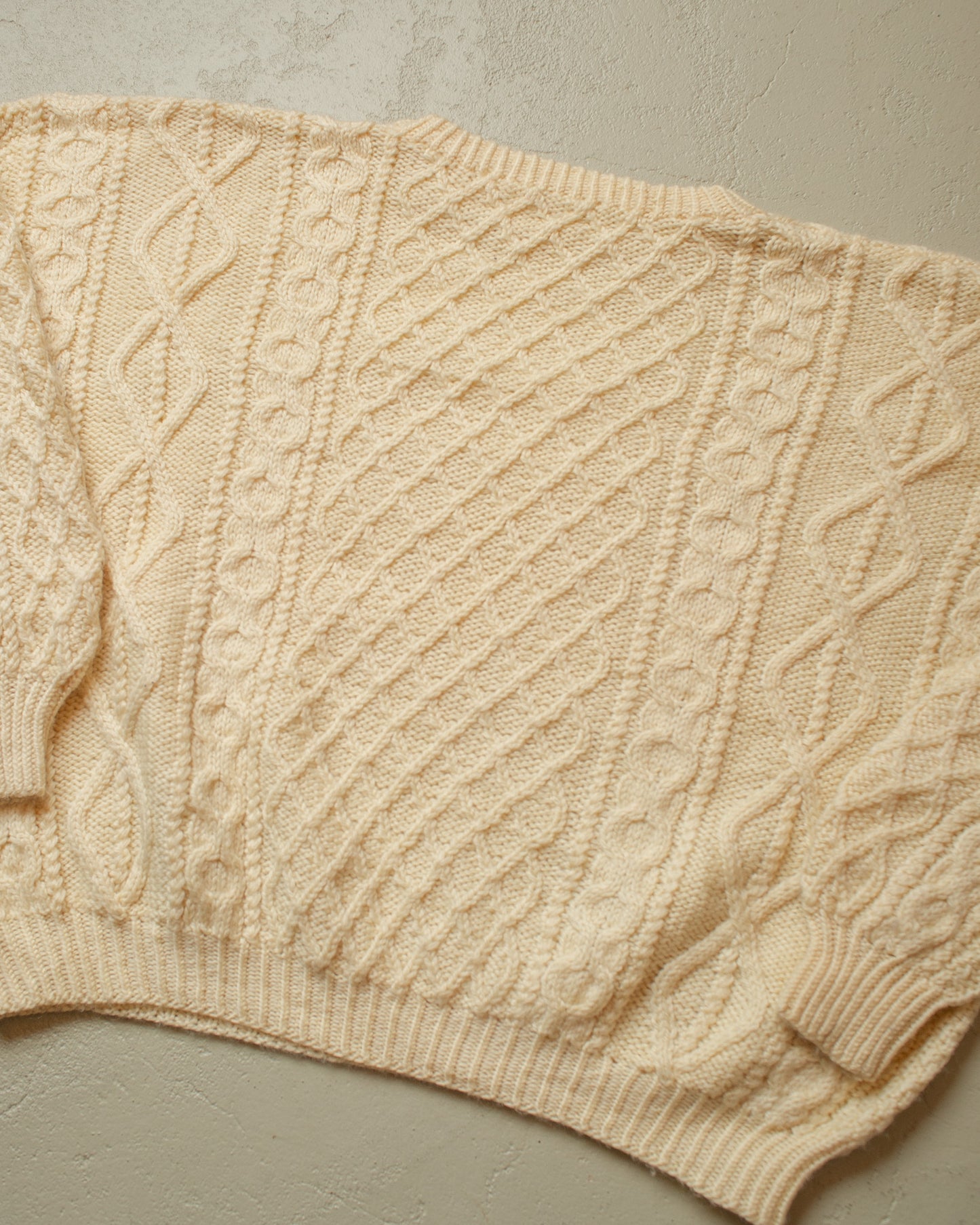 1980s Boxy Textured Handmade Knit Sweater beige - XL/XXL