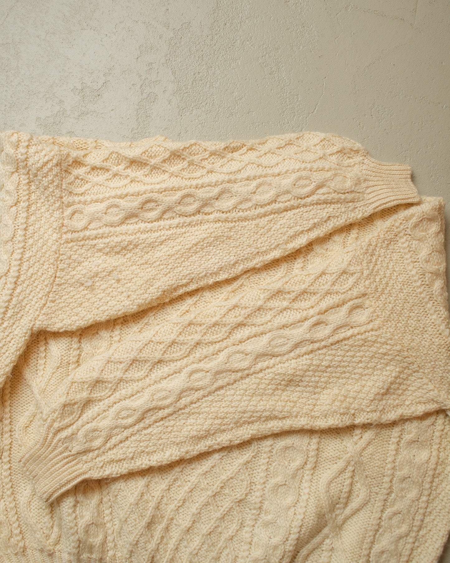 1980s Boxy Textured Handmade Knit Sweater beige - XL/XXL