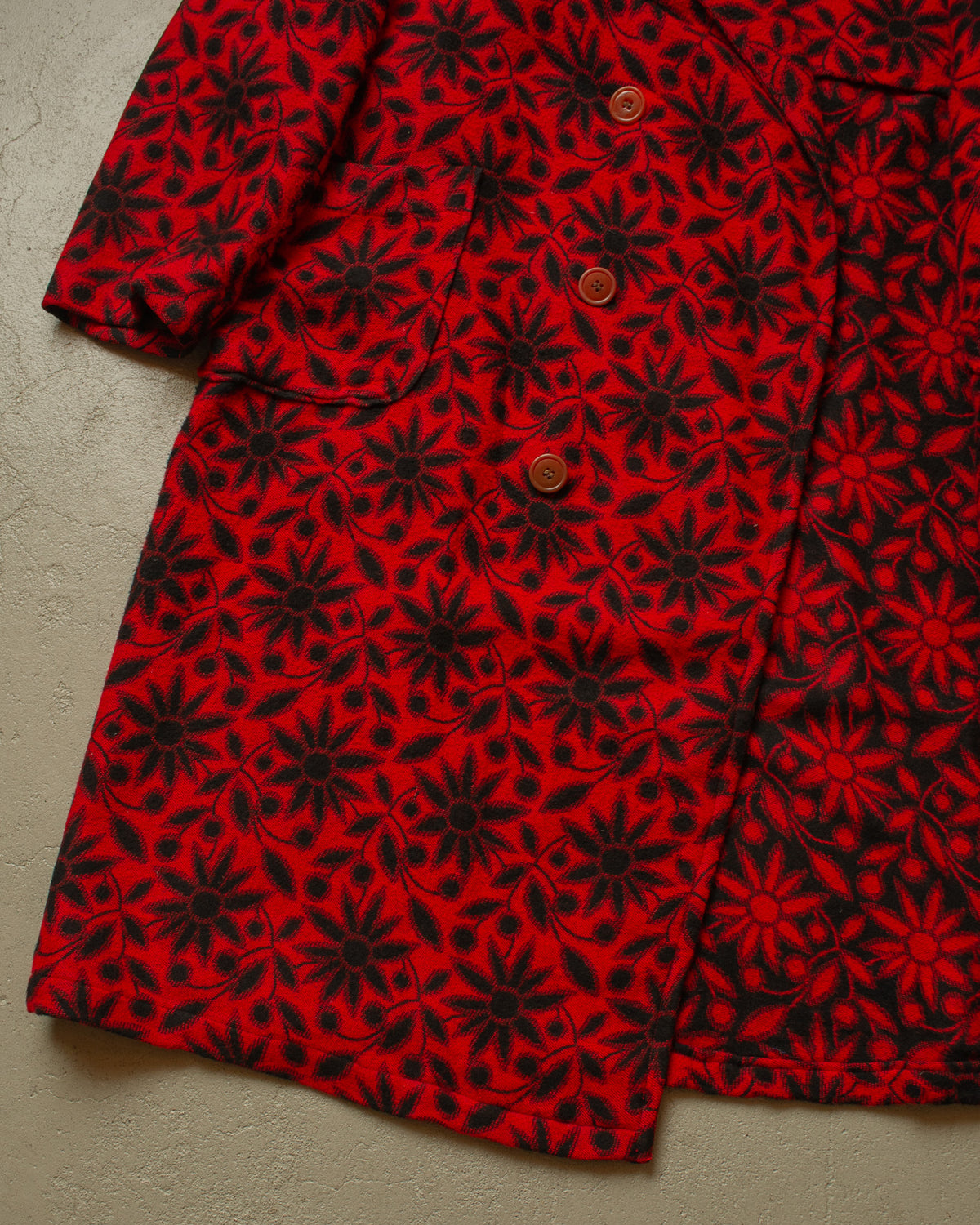 1930s German Sunflower Pattern Wool Smoking Coat red - M/L