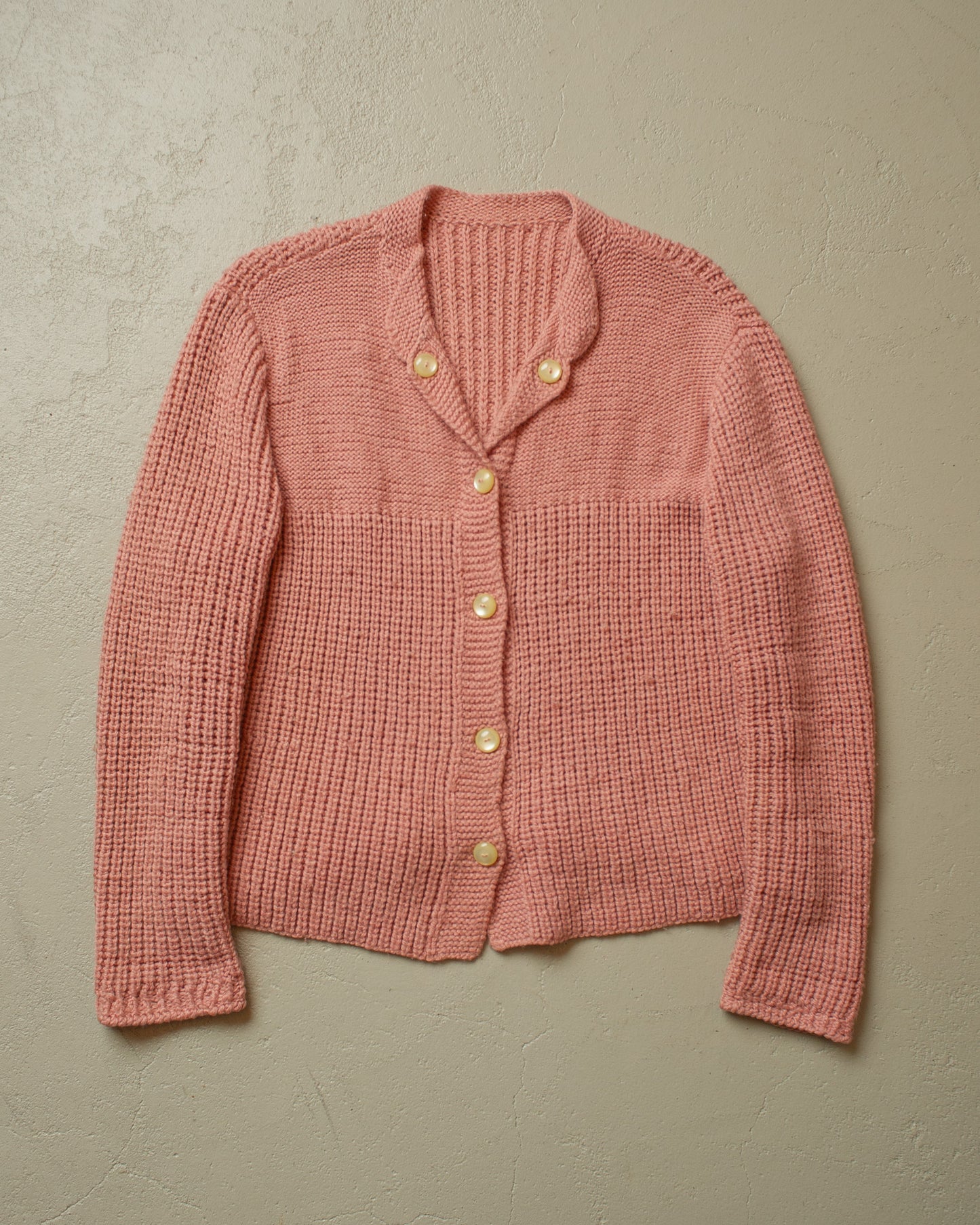 1960s/70s Womens Handmade Wool Knit Jacket pink - M/L