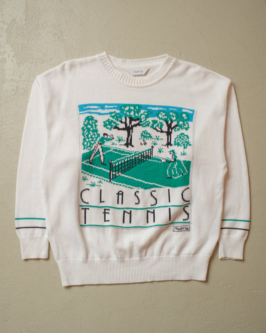 1980s Womens Steffner Tennis Knit Sweater white - M/L