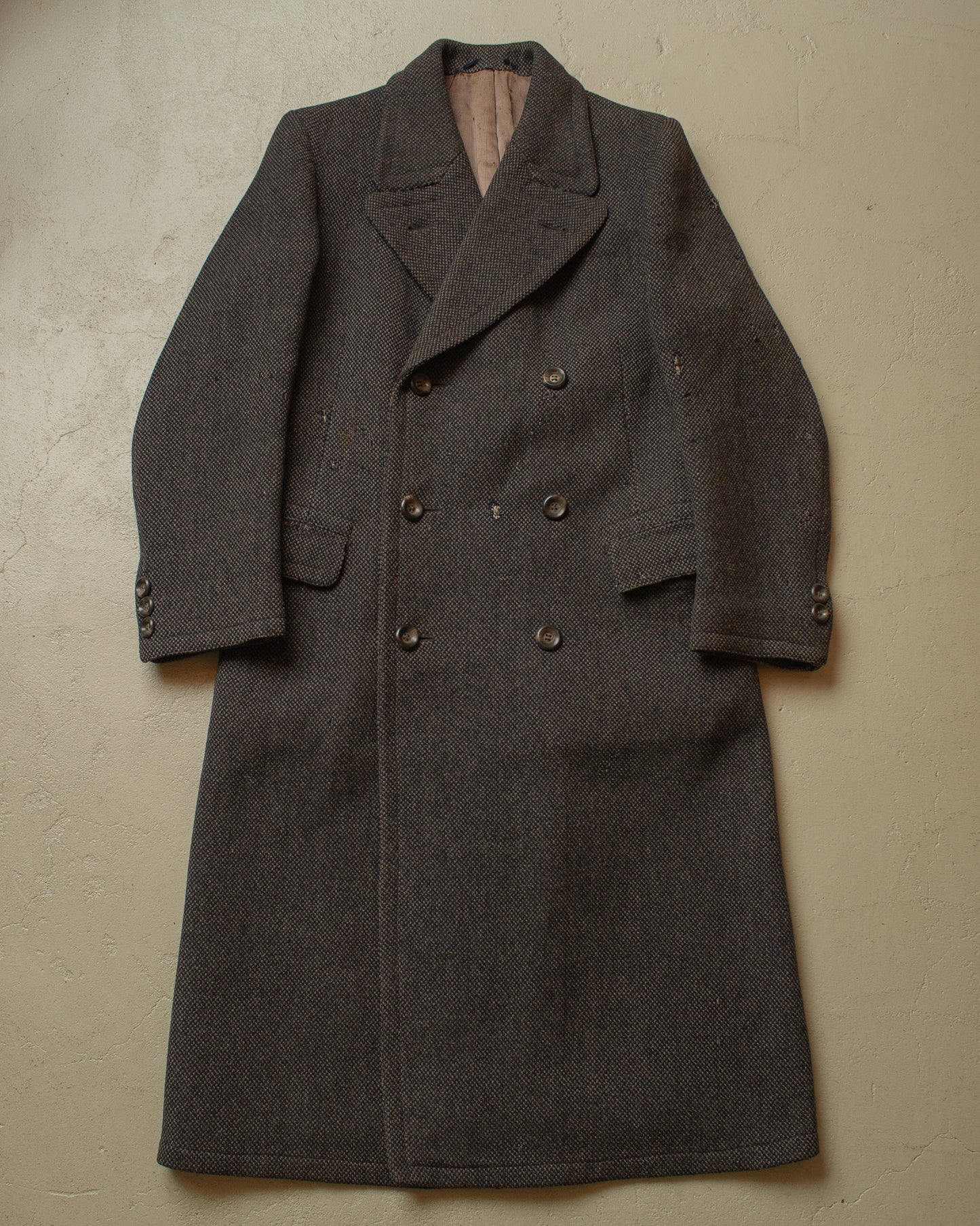 1930s German Double Breasted Wool Overcoat grey - M/L