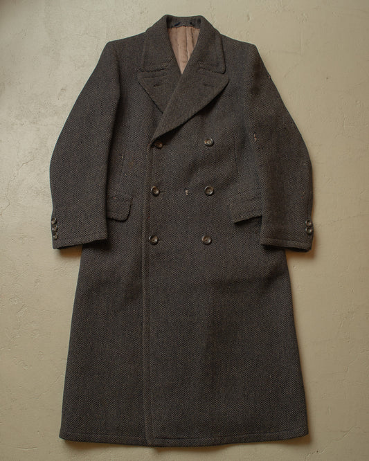 1930s German Double Breasted Wool Overcoat grey - M/L