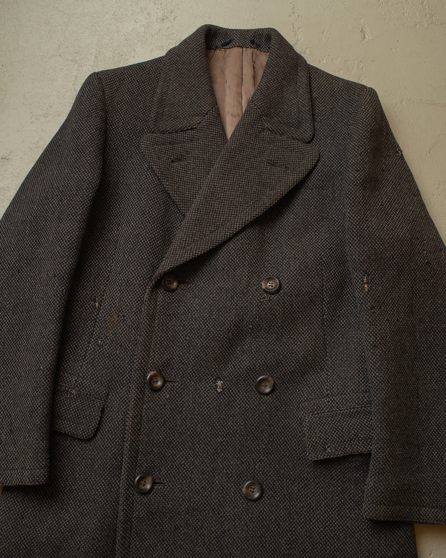 1930s German Double Breasted Wool Overcoat grey - M/L