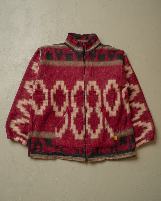 1980s Aztec Fleece Jacket burgundy - M/L