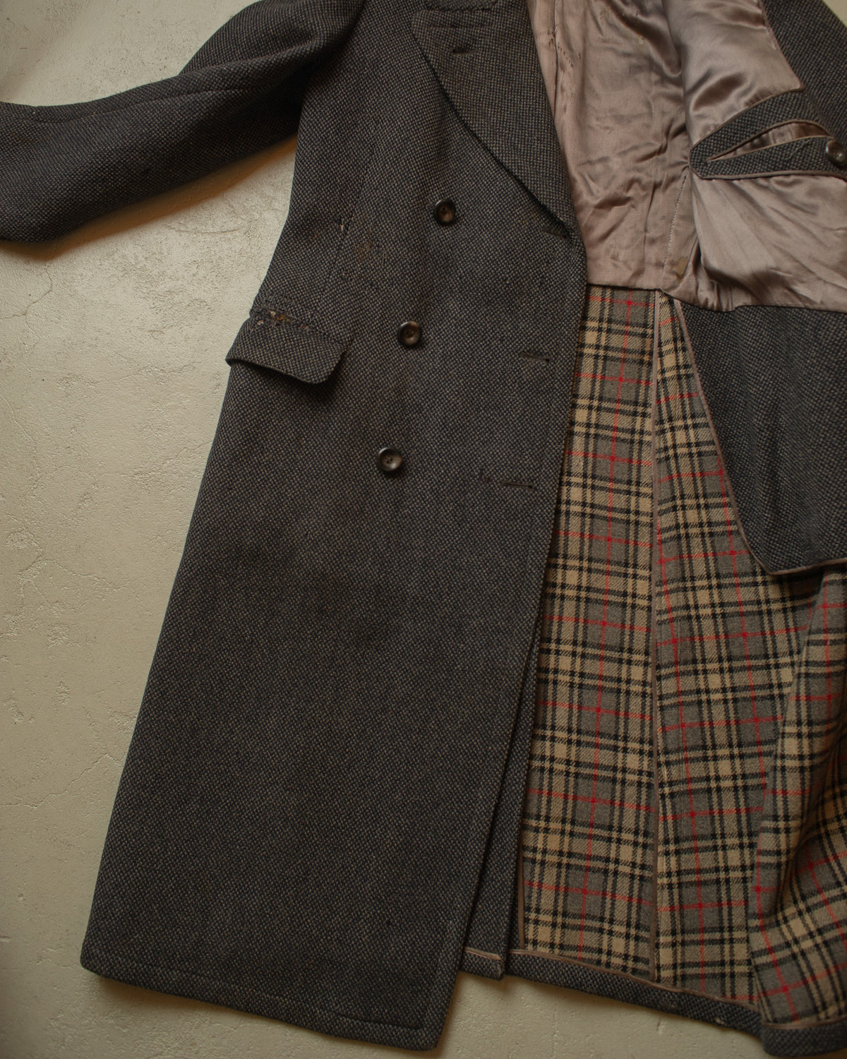 1930s German Double Breasted Wool Overcoat grey - M/L