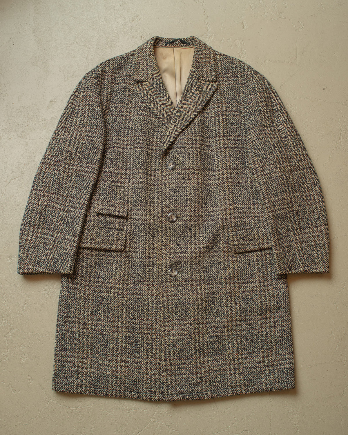1950s German Belted Herringbone Check Wool Short Coat grey - XL