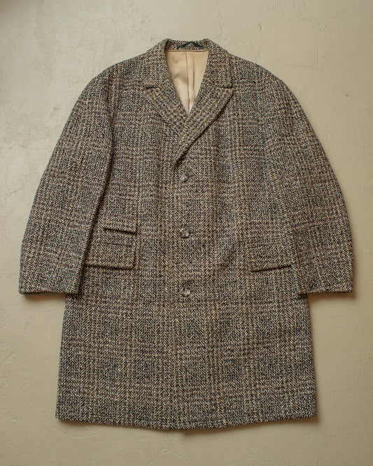 1950s German Belted Herringbone Check Wool Short Coat grey - XL