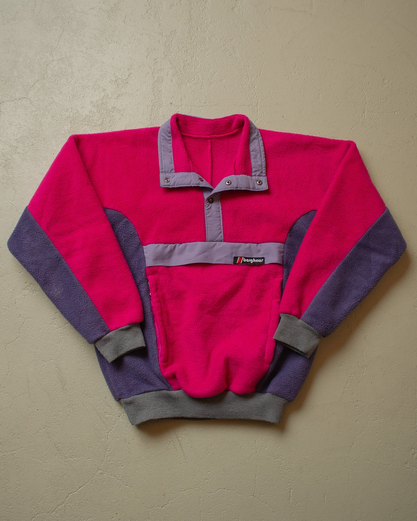 1980s Womens Berghaus Colorblock Snap Fleece pink - S