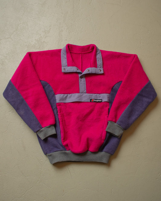 1980s Womens Berghaus Colorblock Snap Fleece pink - S