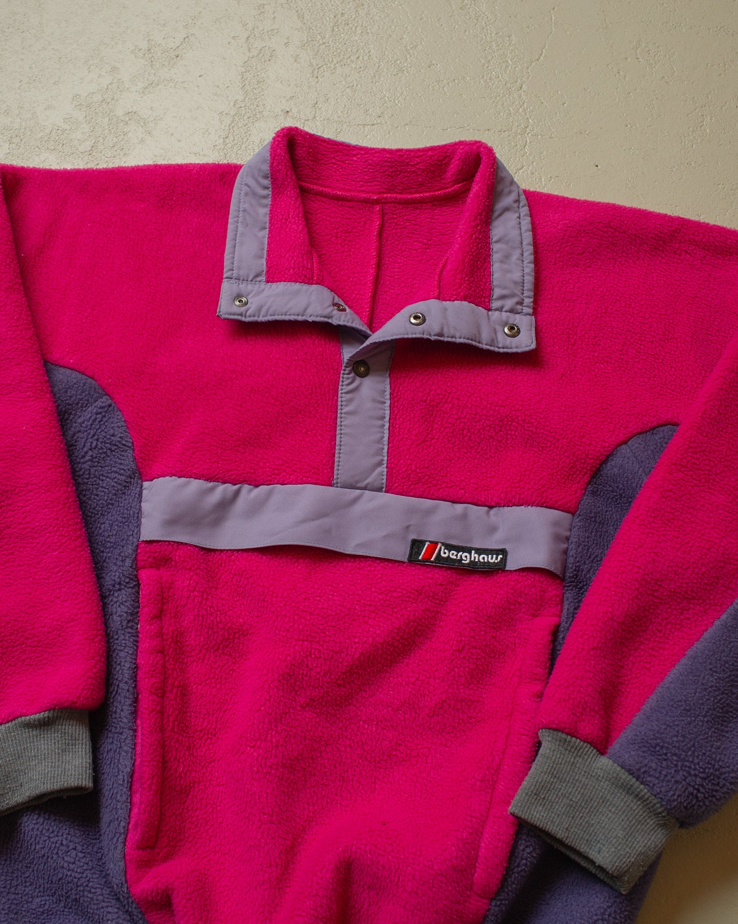 1980s Womens Berghaus Colorblock Snap Fleece pink - S