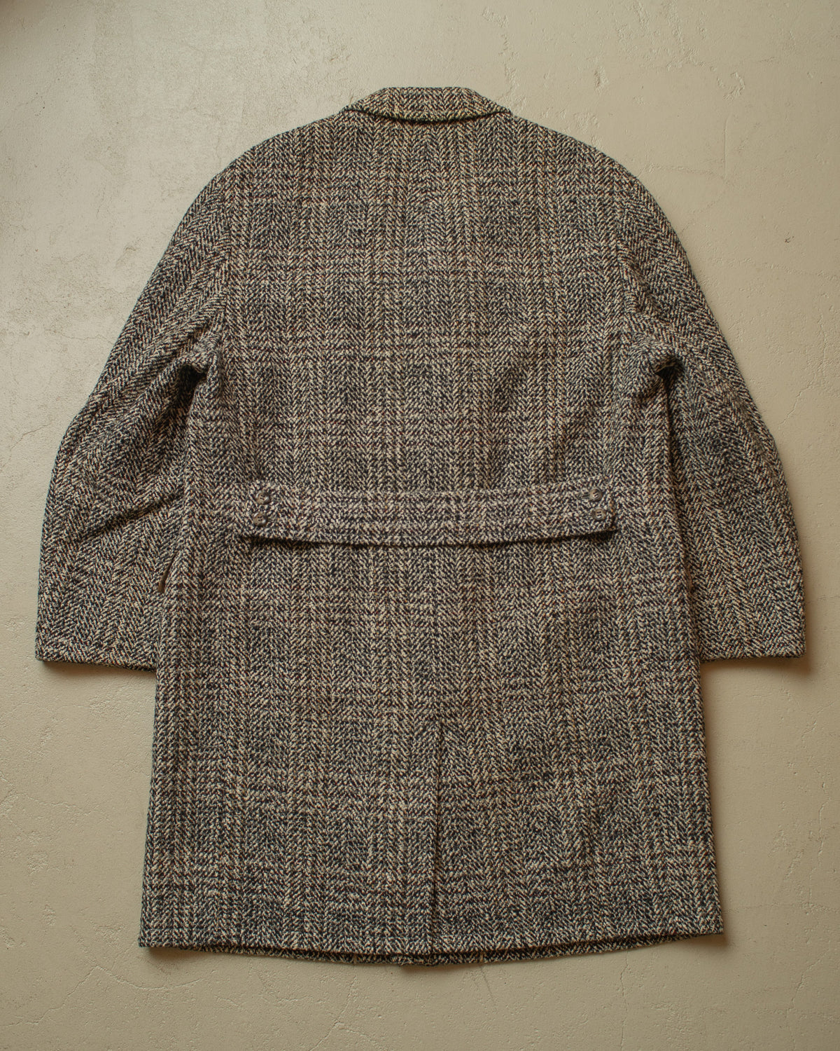 1950s German Belted Herringbone Check Wool Short Coat grey - XL