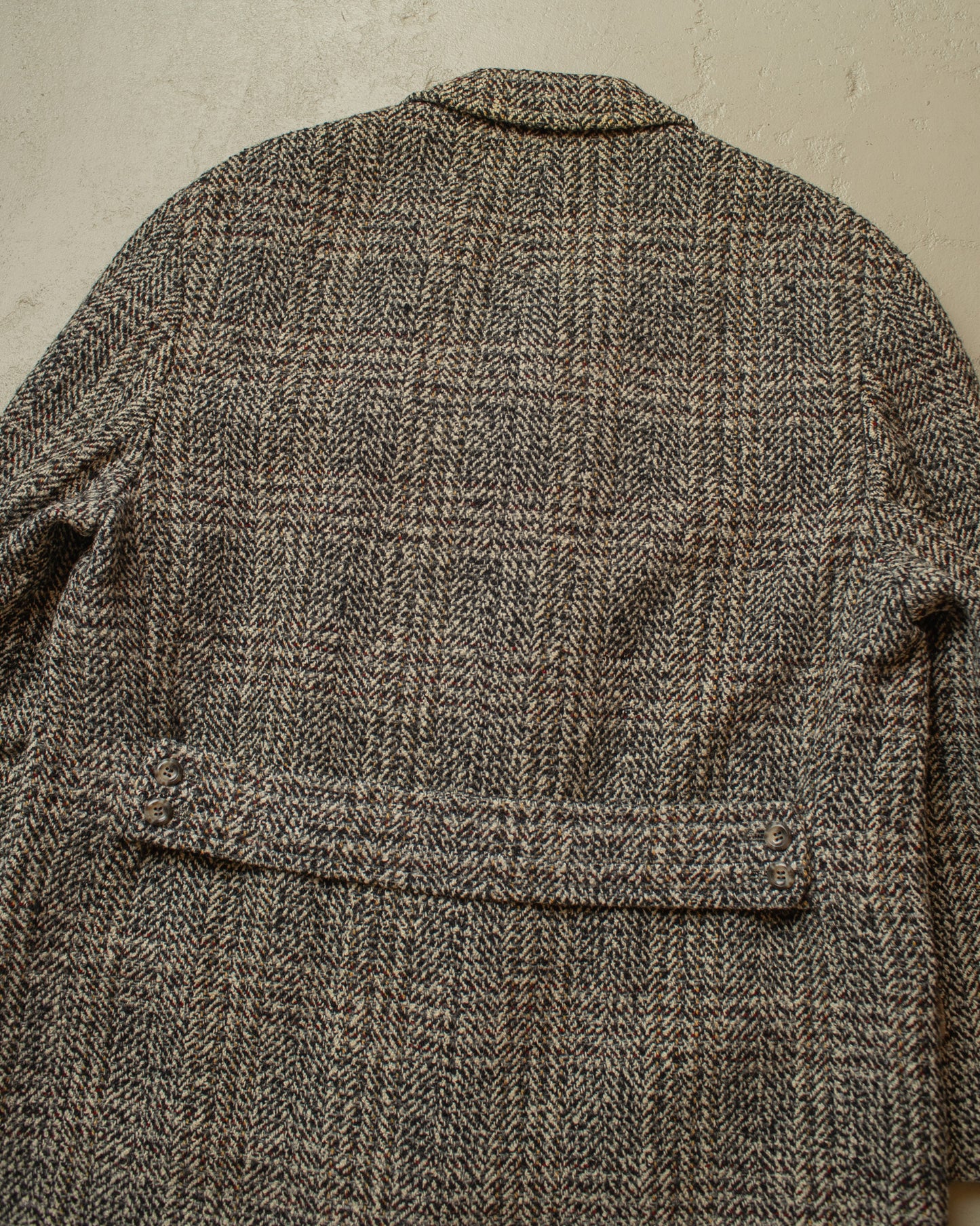 1950s German Belted Herringbone Check Wool Short Coat grey - XL