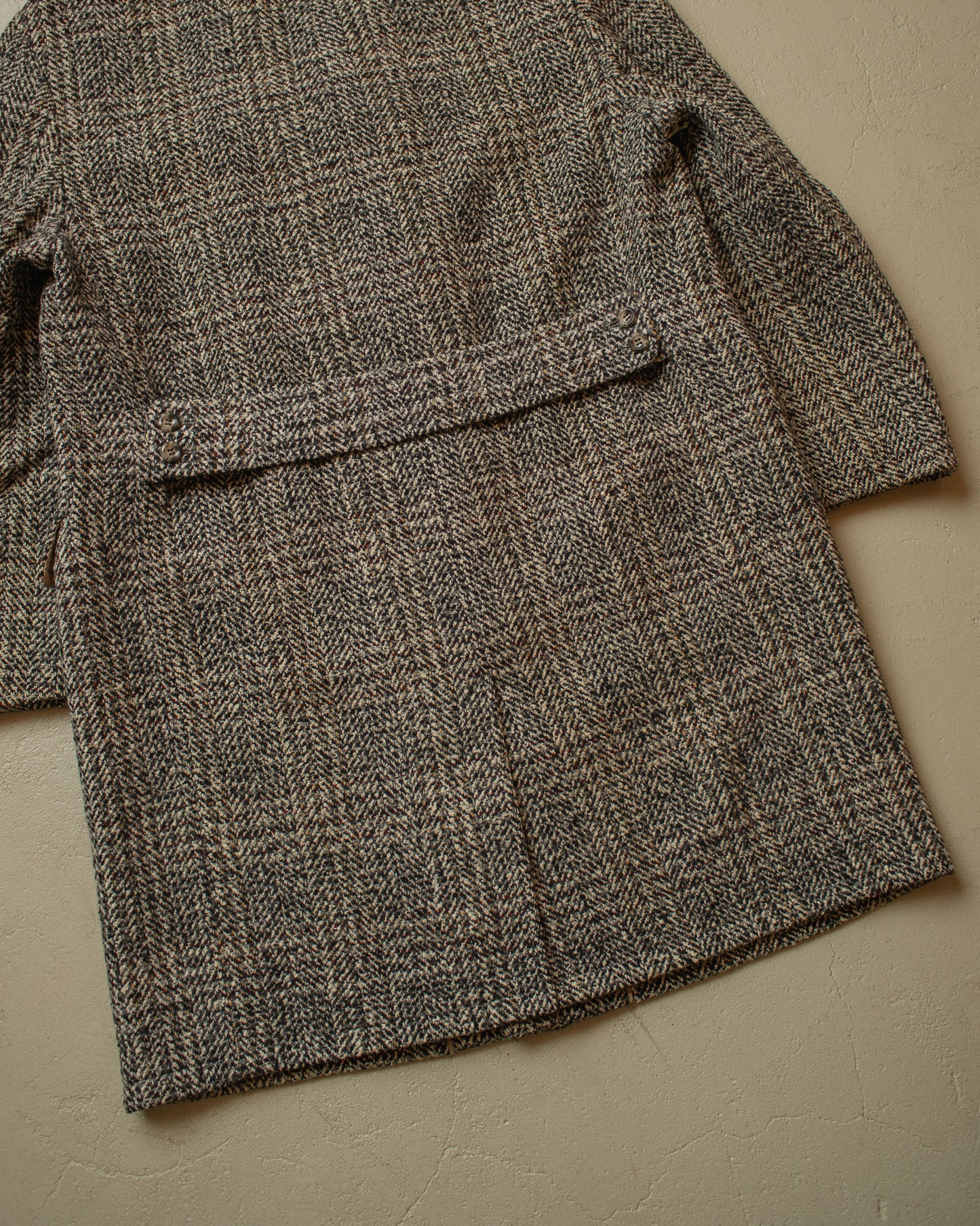 1950s German Belted Herringbone Check Wool Short Coat grey - XL