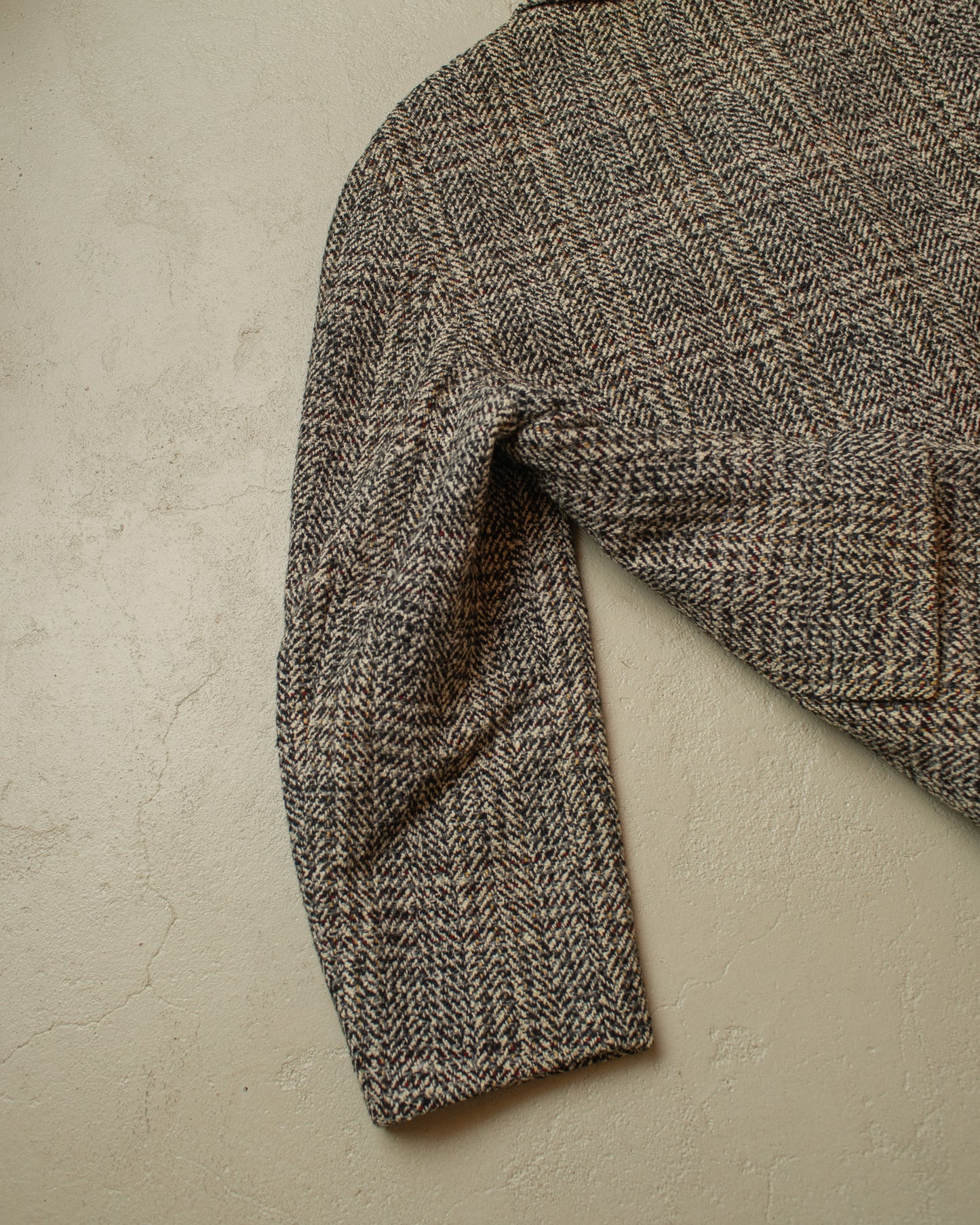 1950s German Belted Herringbone Check Wool Short Coat grey - XL