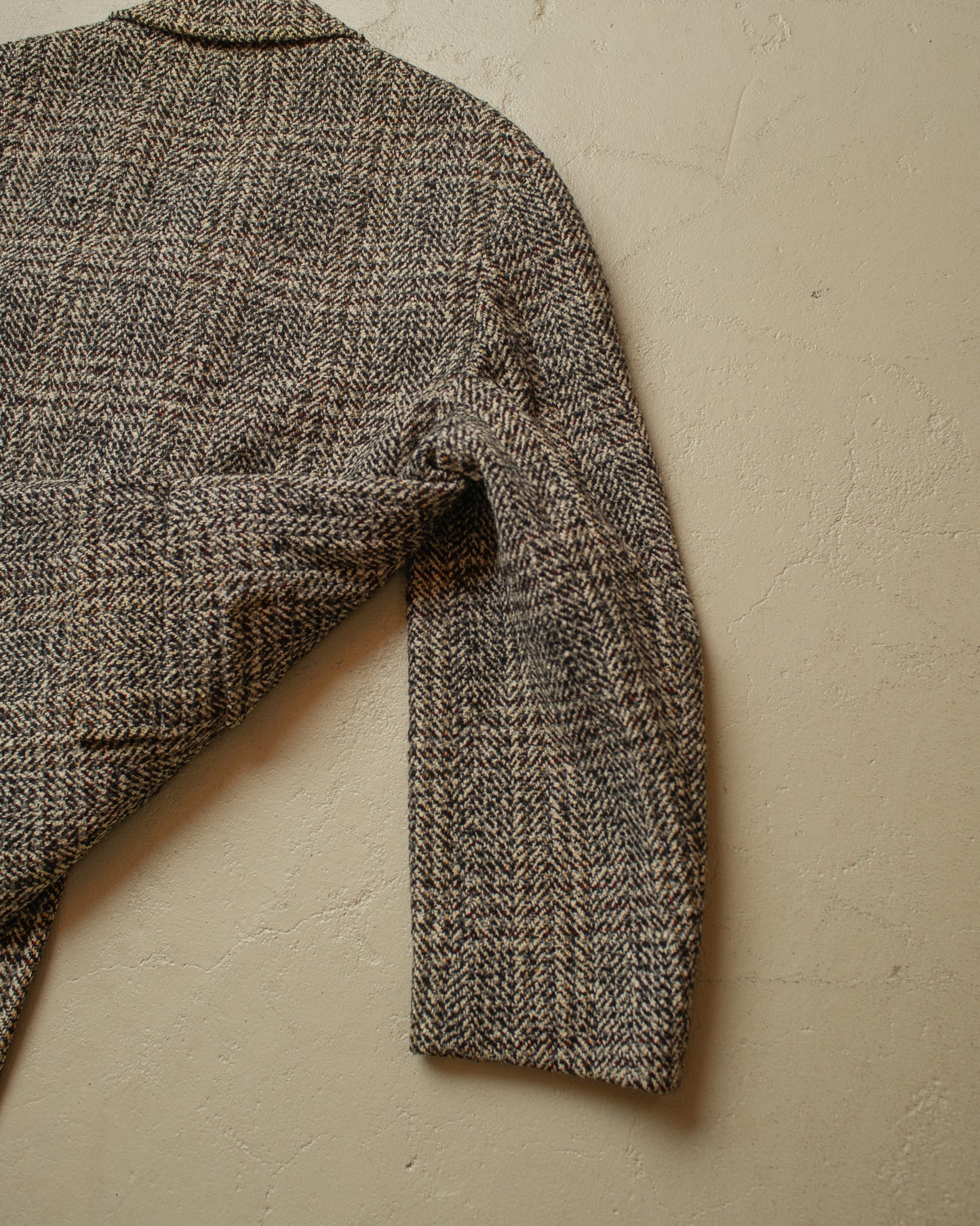 1950s German Belted Herringbone Check Wool Short Coat grey - XL