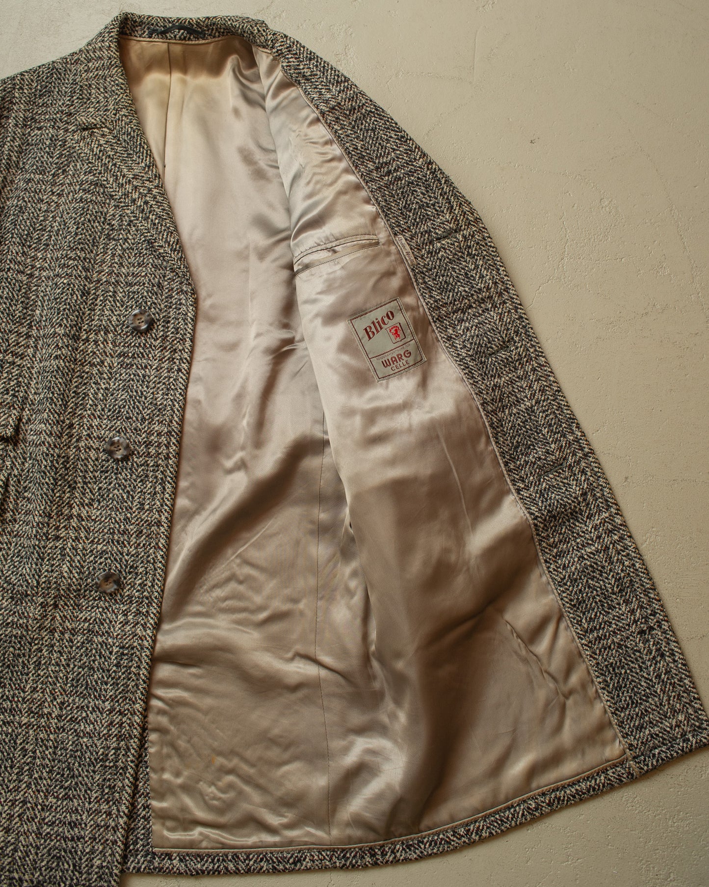 1950s German Belted Herringbone Check Wool Short Coat grey - XL