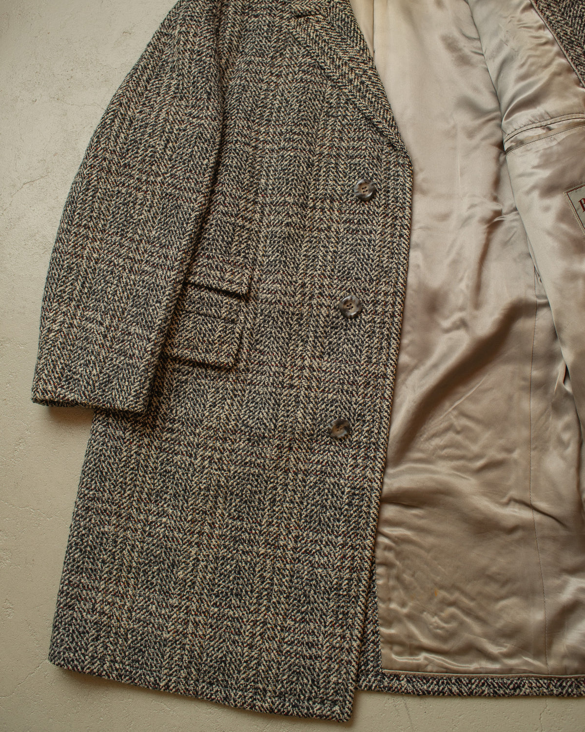 1950s German Belted Herringbone Check Wool Short Coat grey - XL