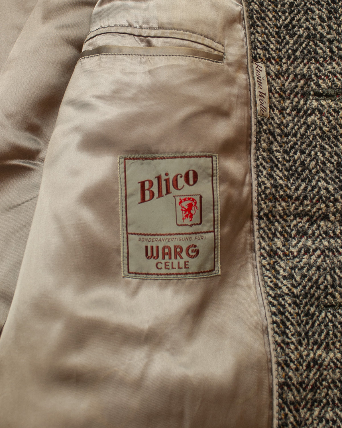 1950s German Belted Herringbone Check Wool Short Coat grey - XL