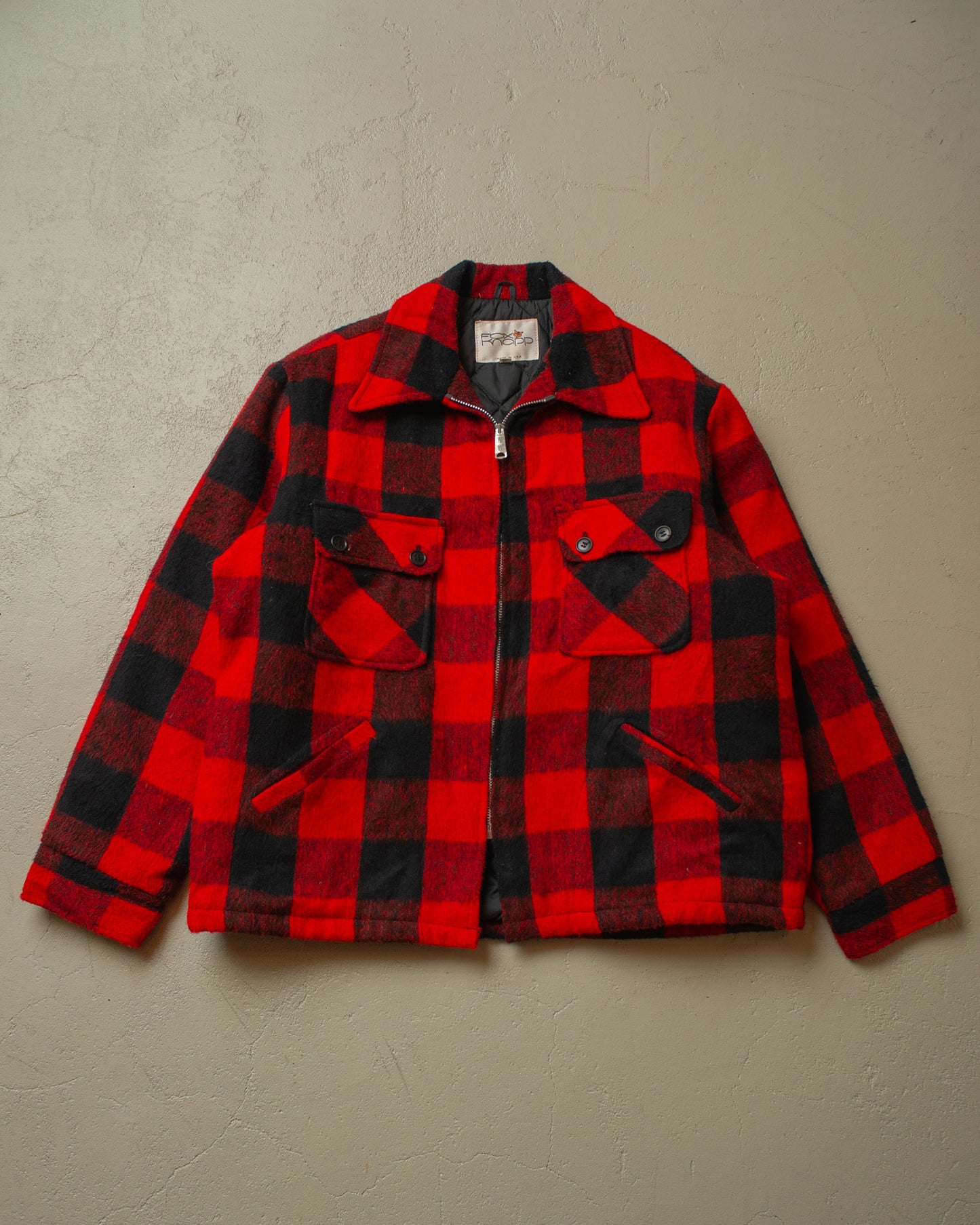 1960s/70s Fox Knapp Wool Buffalo Plaid Jacket red - XL