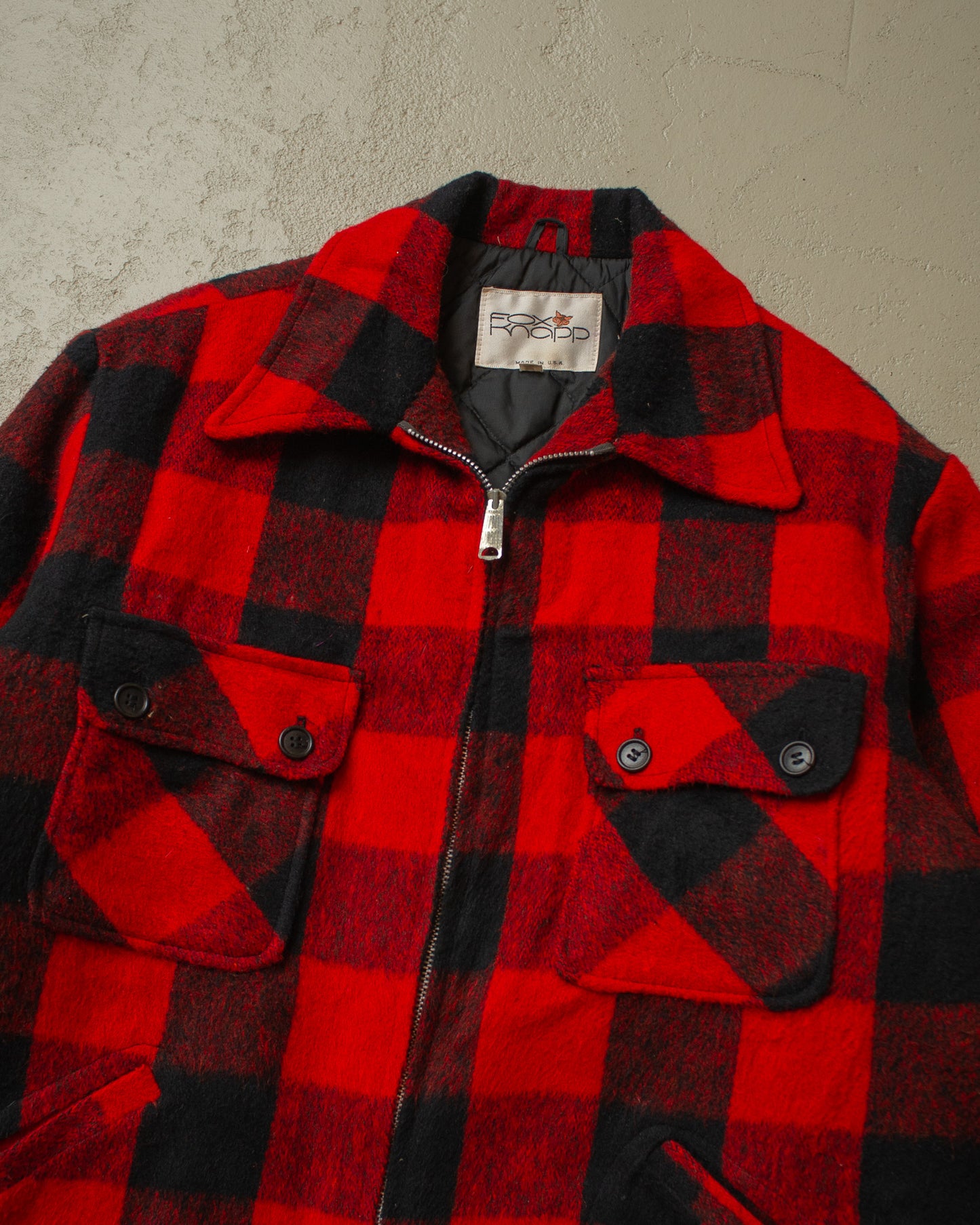 1960s/70s Fox Knapp Wool Buffalo Plaid Jacket red - XL