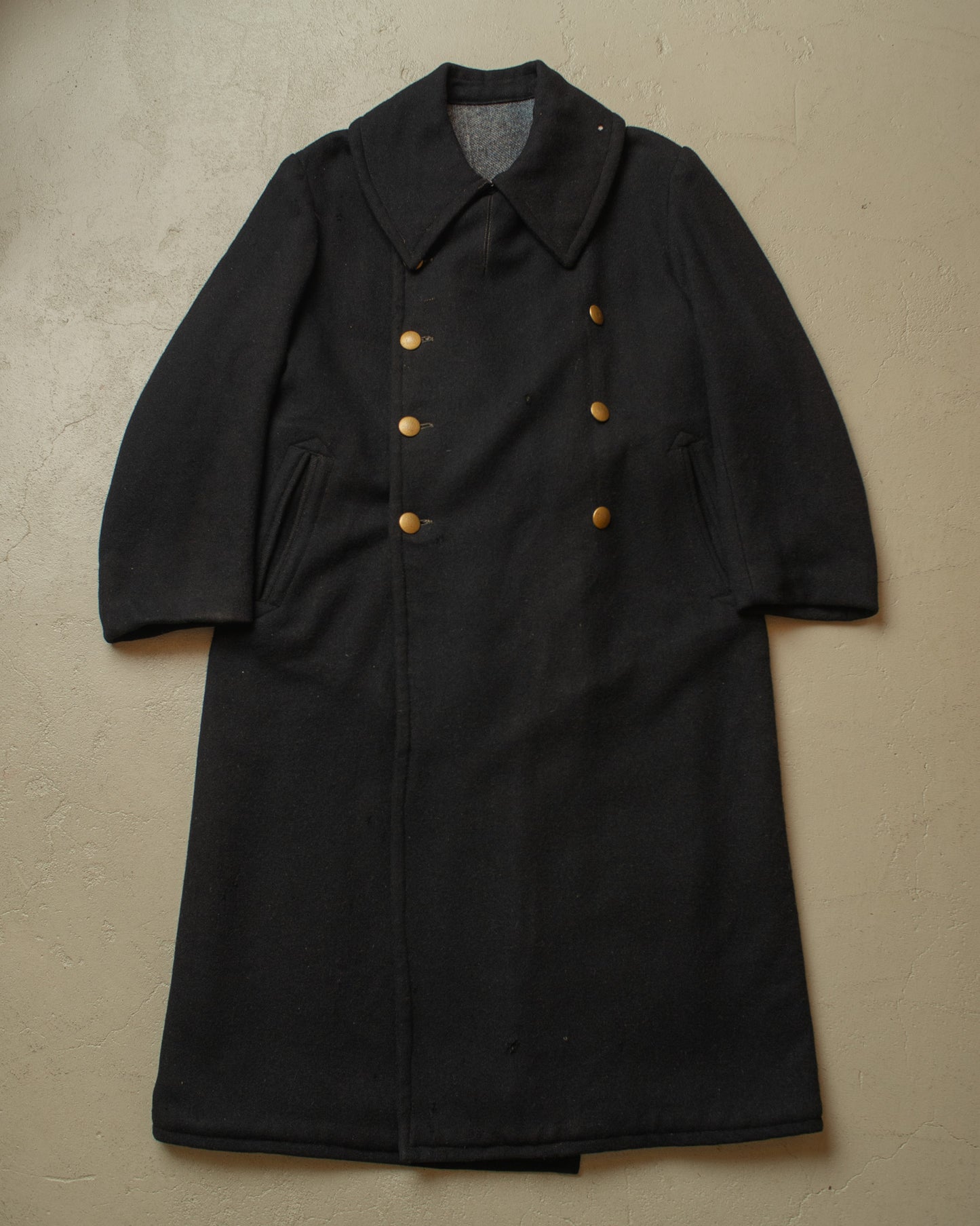 1930s German Double Breasted Wool Overcoat black - L
