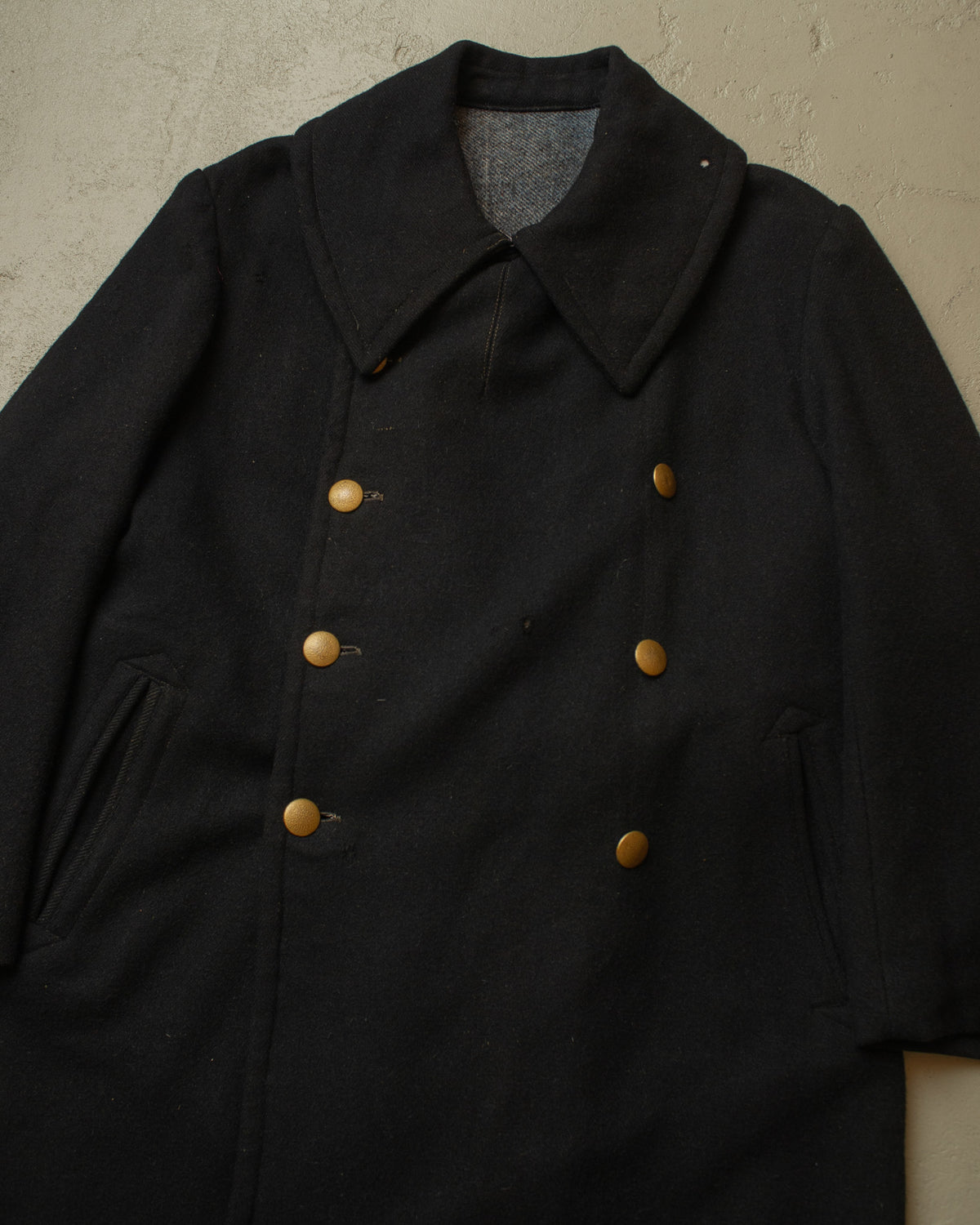 1930s German Double Breasted Wool Overcoat black - L
