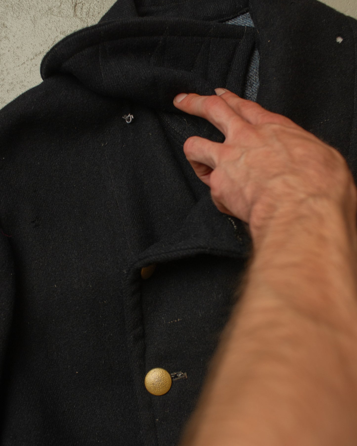 1930s German Double Breasted Wool Overcoat black - L