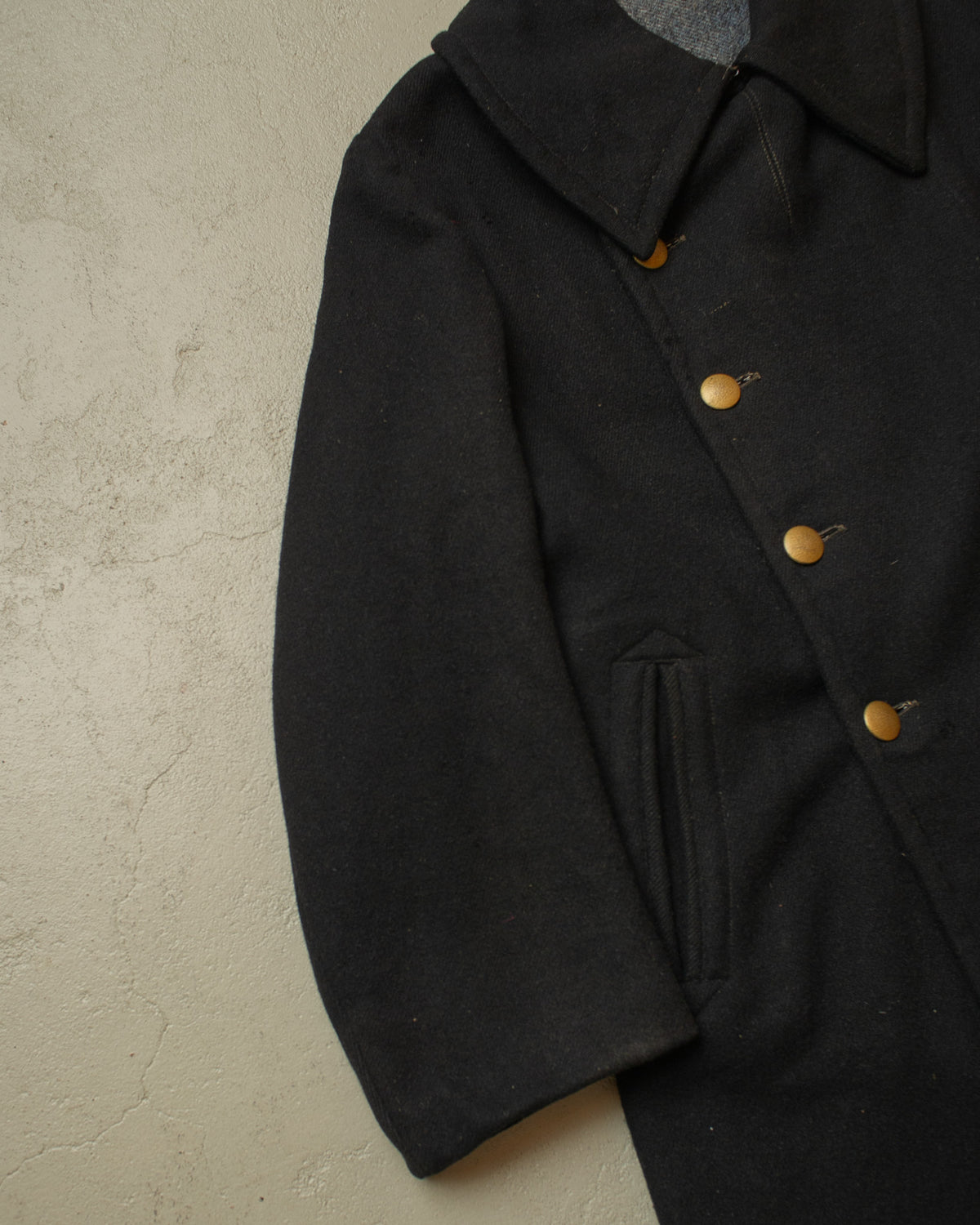 1930s German Double Breasted Wool Overcoat black - L