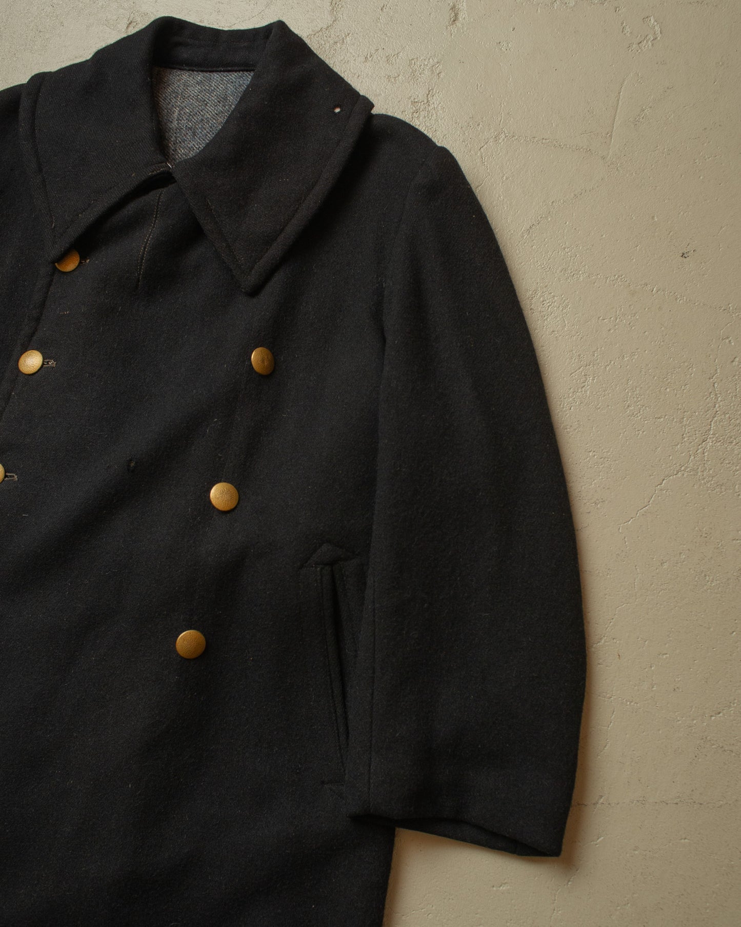 1930s German Double Breasted Wool Overcoat black - L