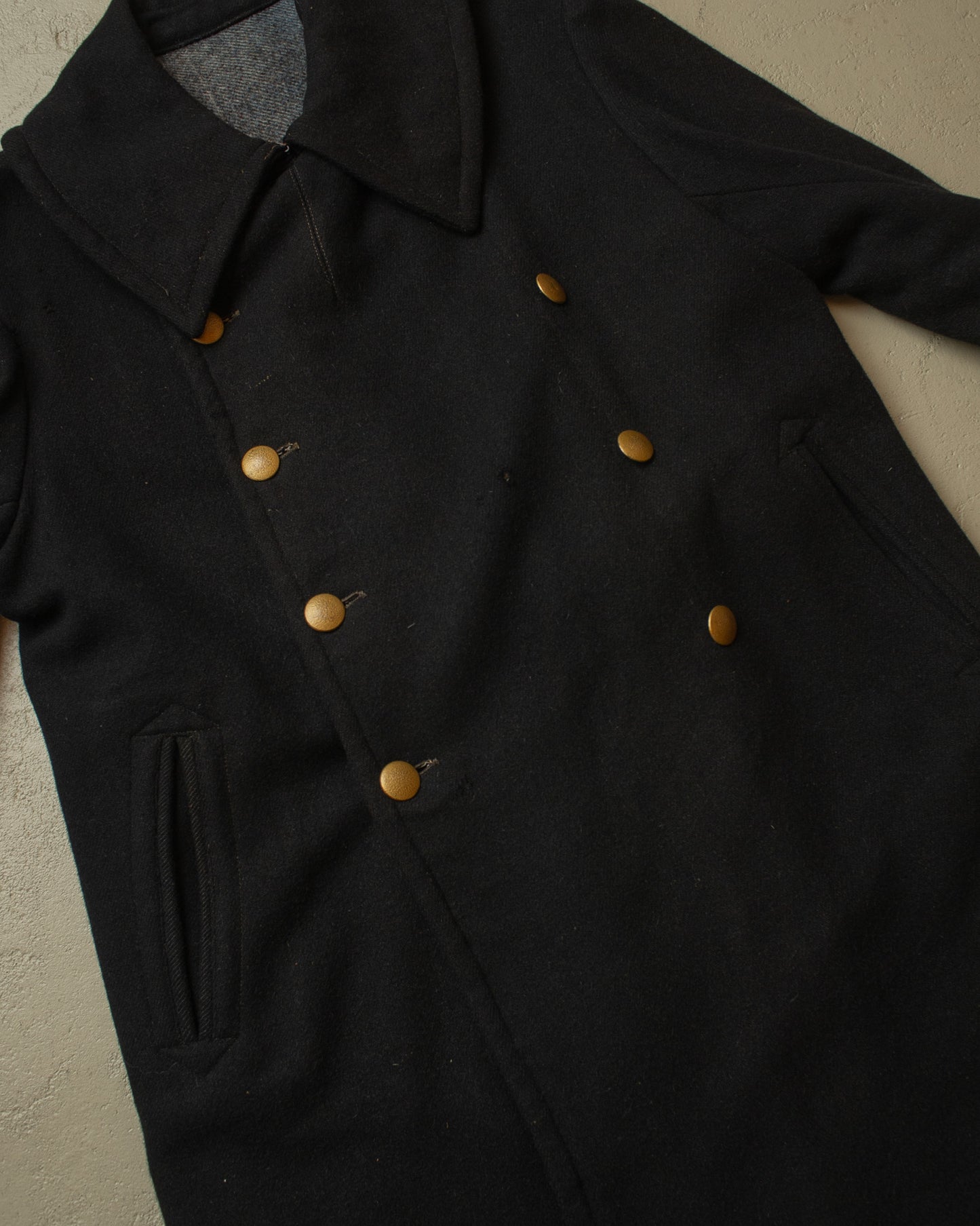 1930s German Double Breasted Wool Overcoat black - L