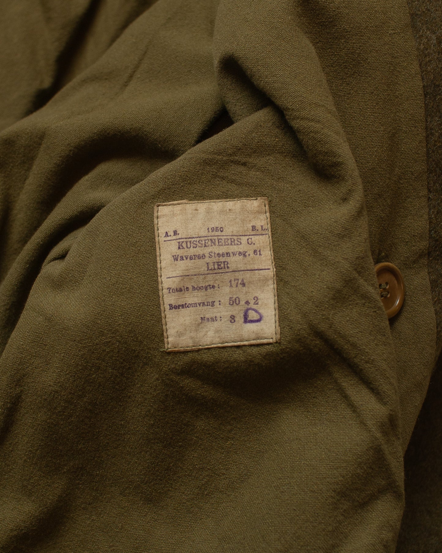 1950 Belgian Post Wool Coat khaki - M