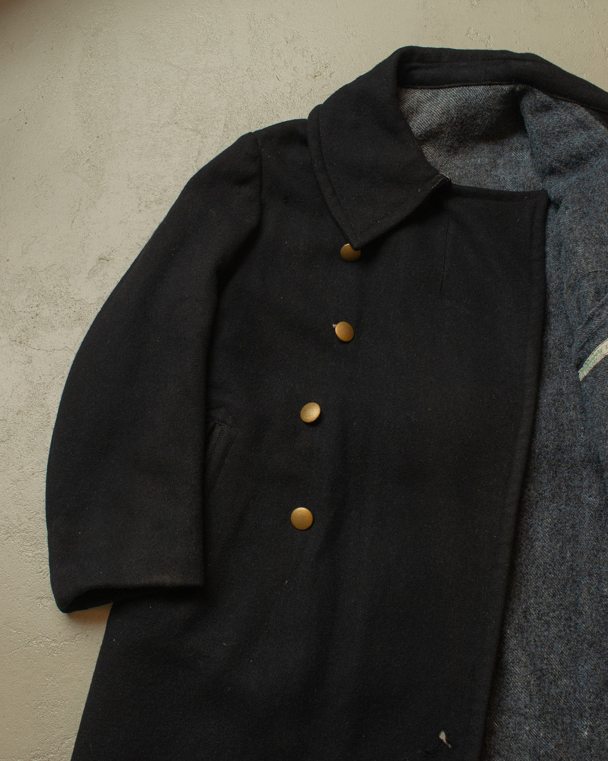 1930s German Double Breasted Wool Overcoat black - L