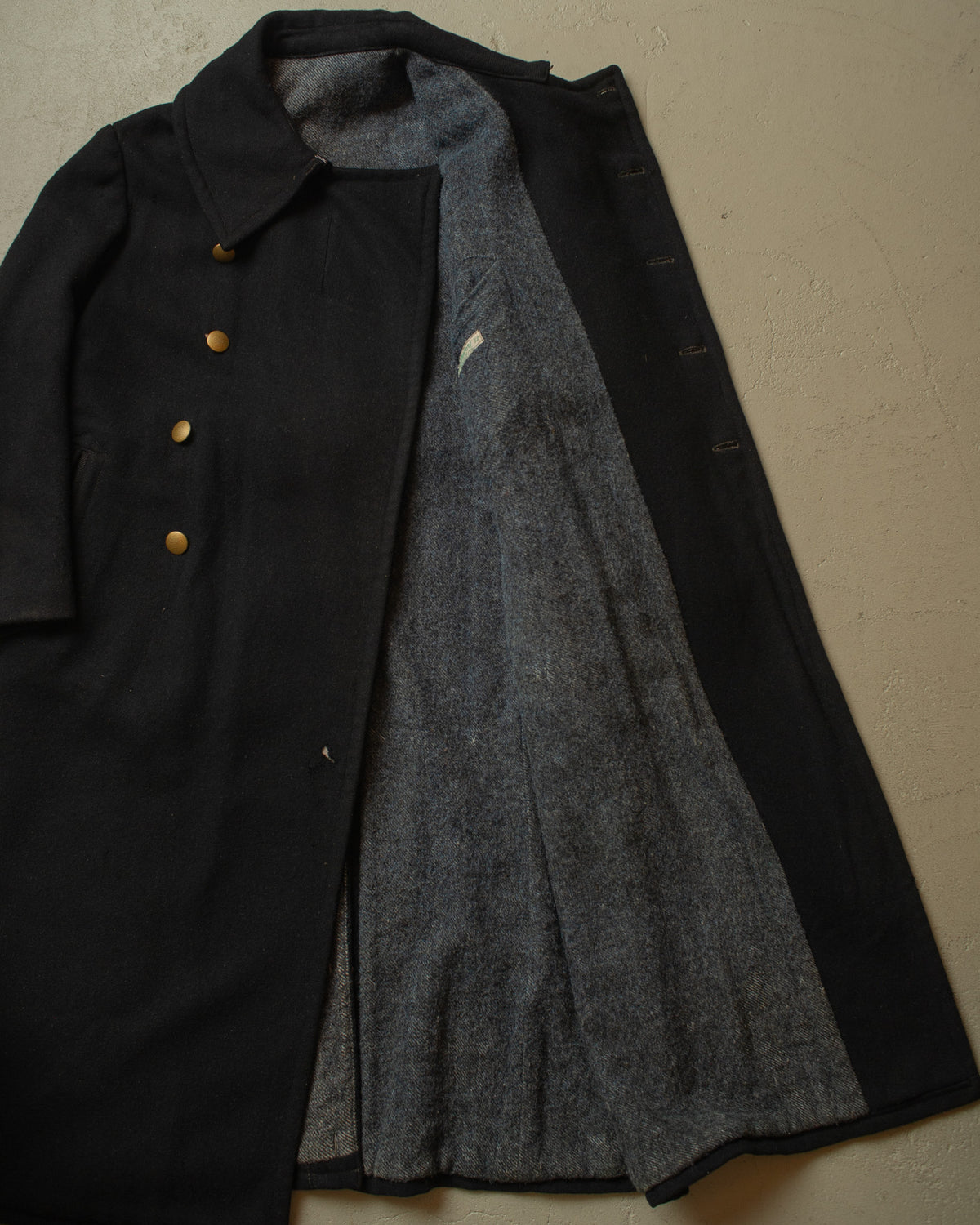 1930s German Double Breasted Wool Overcoat black - L